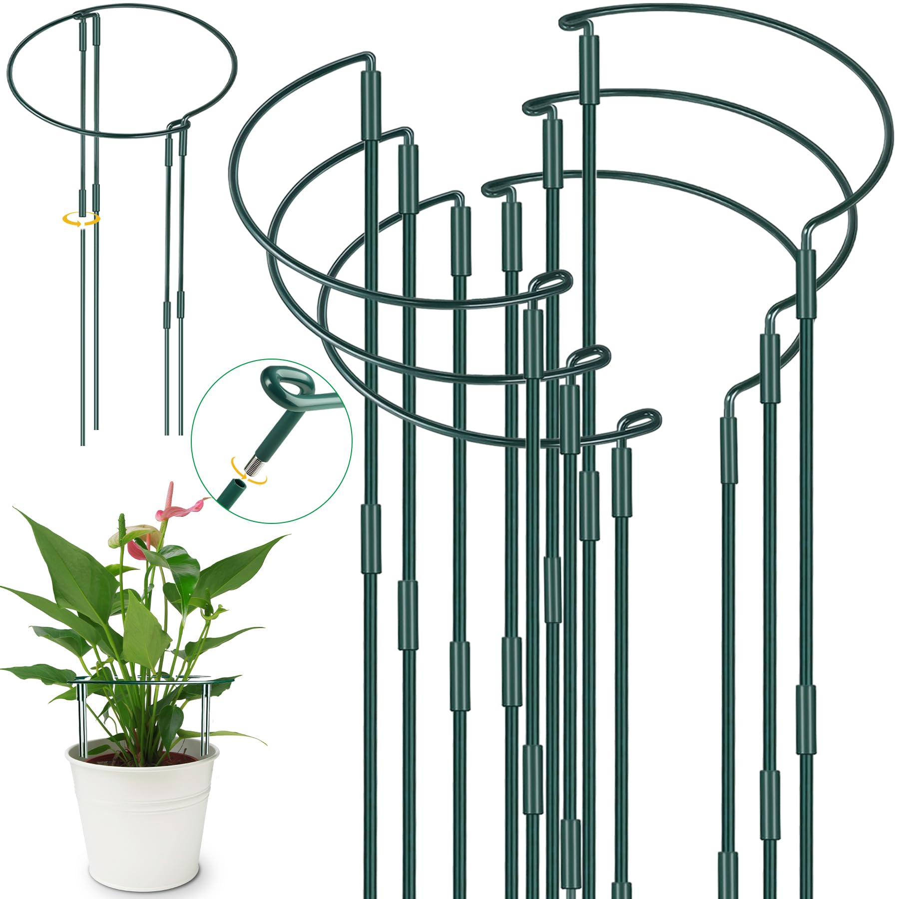 YeahBoom 6PCS 25x60cm Estacas de Soporte para Plantas,Ajustables Semicirculares Soportes para Plantas,Tutor Plantas,Soporte para Plantas de Jardín para Flores Rosa Tomates Trepadoras Arbusto