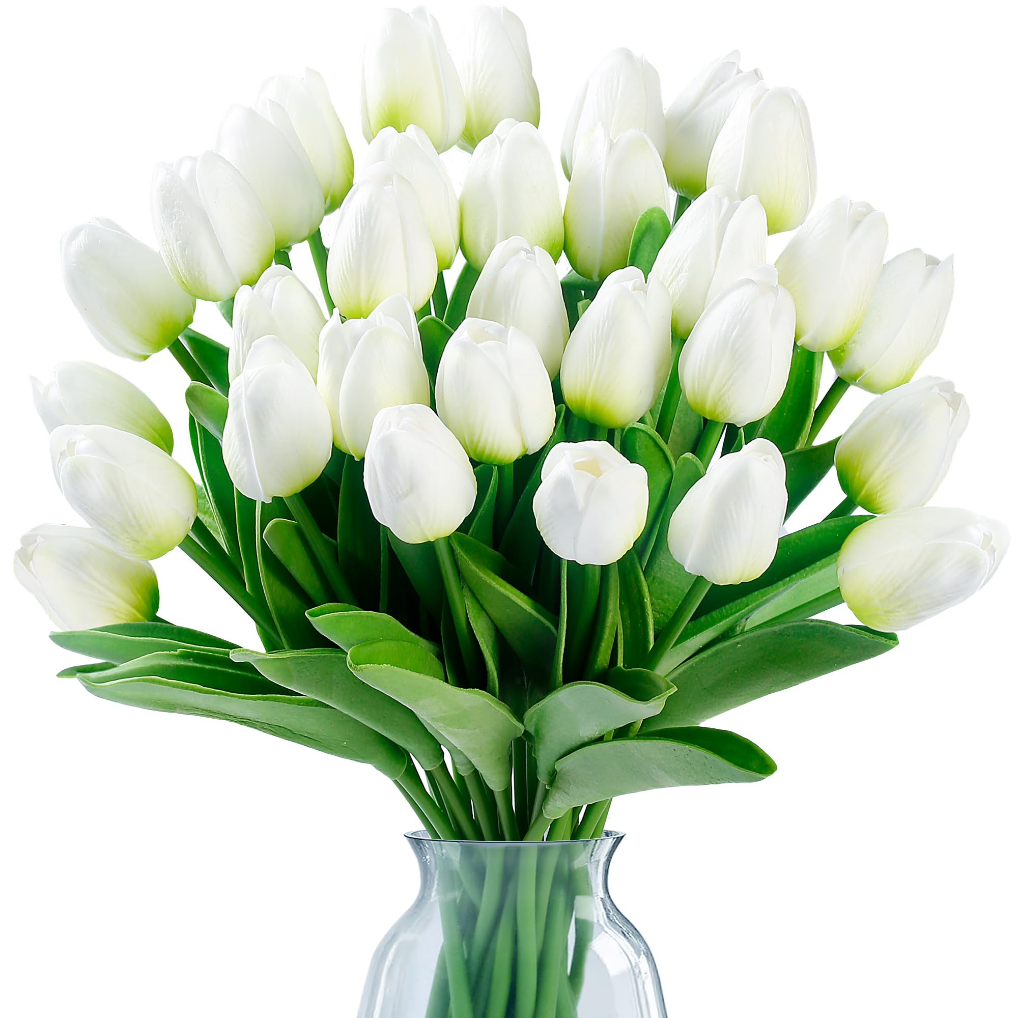 Sggvecsy 30 Pcs Fake Tulips Artificial Flowers Real Touch PU Faux Flowers Tulip Stems for Wedding Spring Bouquet Floral Arrangement Home Party Office