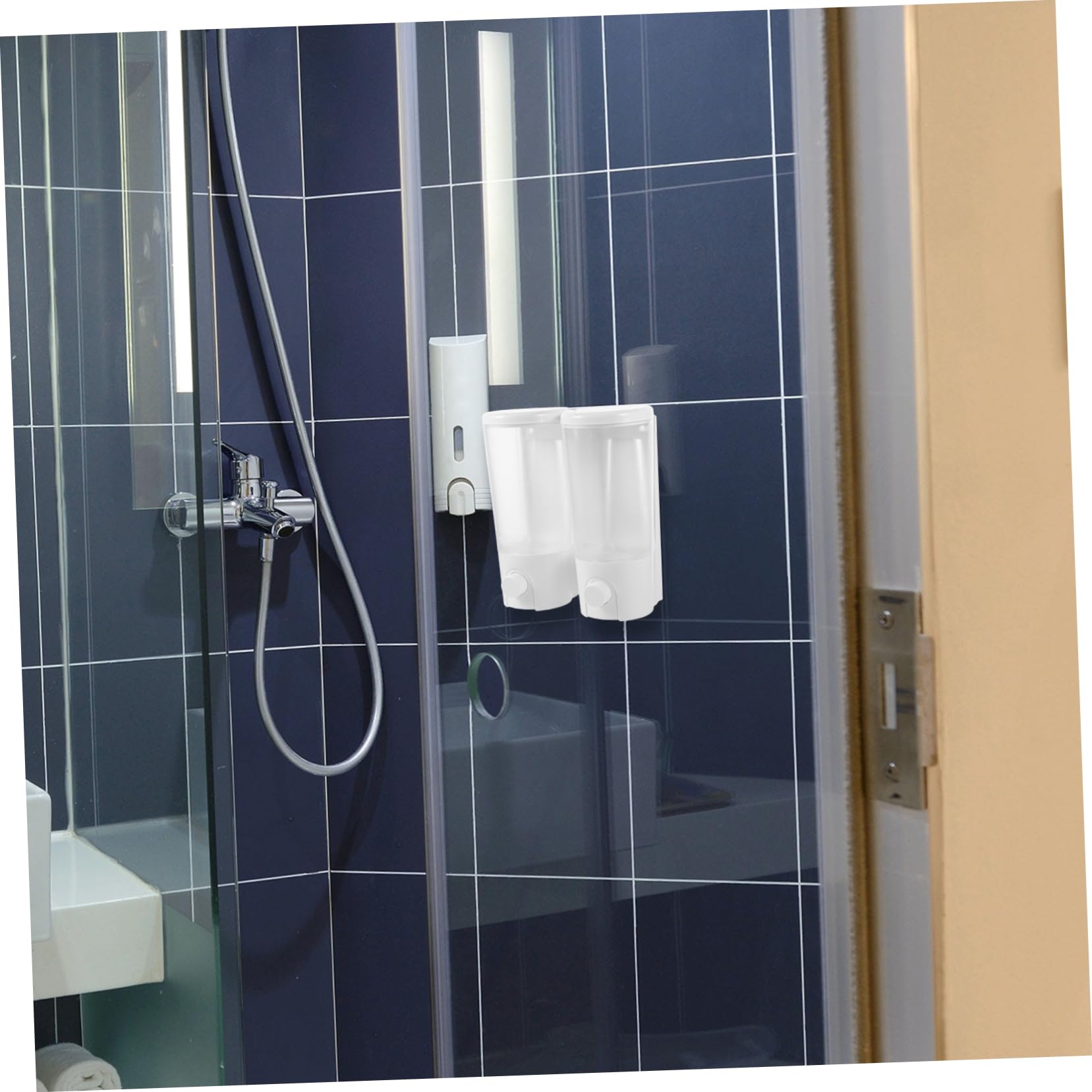Cabilock Dispensador de Jabón de Pared de Doble Compartimento para Champú de Ducha Manual sin Perforaciones para Baño y Cocina