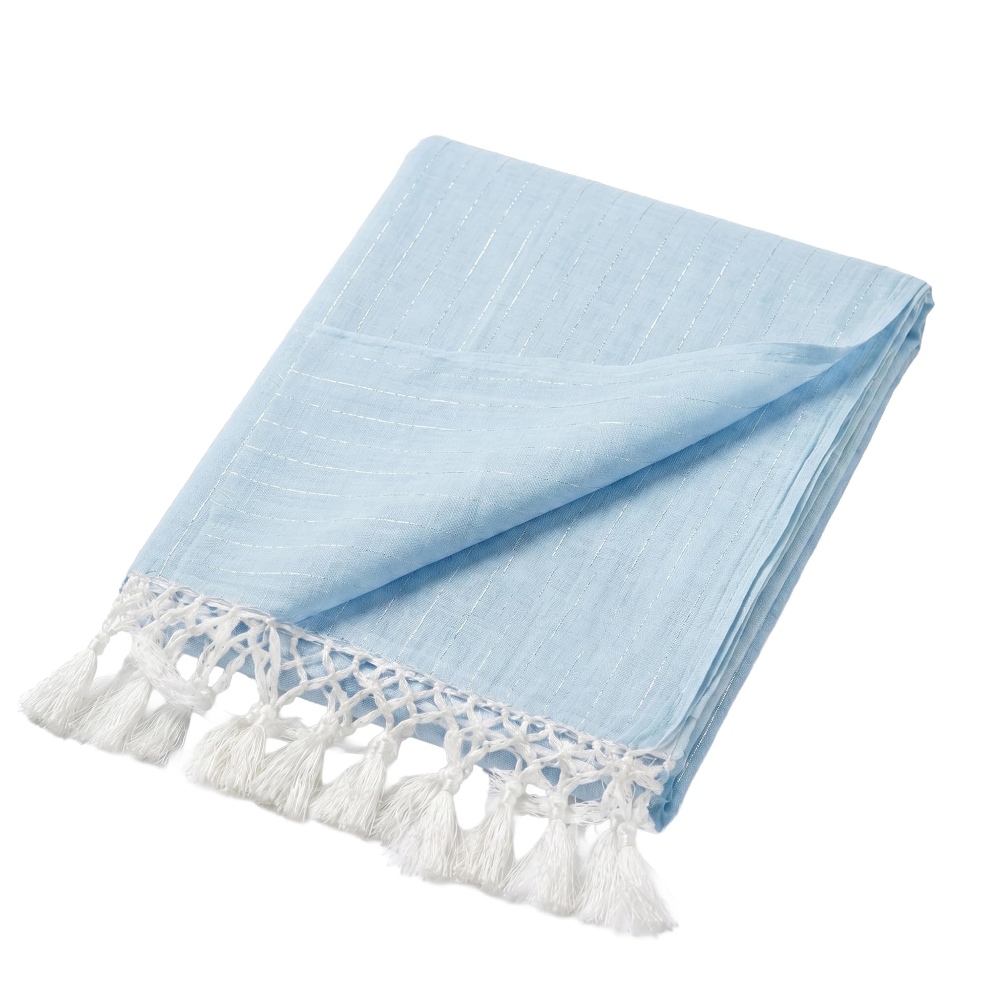 Dupatta, Premium Polyester Linen-Look Slub, 75cm x 180cm, Metallic Stripe with Fringe Tassels-image-5