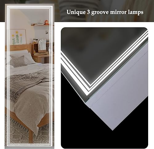 Miniatura 2 de Tektalk Armario de joyería con 3 lámparas de espejo de ranura espejo de longitud completa organizador de armario de joyería montado en la pared con