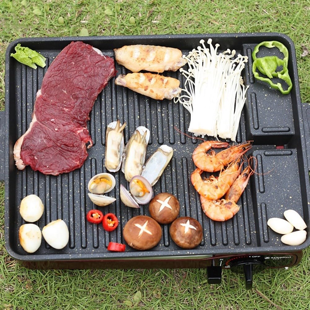 Piastra per barbecue reversibile, portatile, antiaderente, in alluminio, per forno a induzione a gas, campeggio, cucina all'aperto, 32,5 x 26 cm, nero