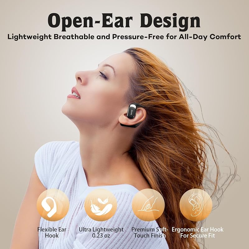 OHAYO Open Ear Headphones,Over Ear Earbuds with Ergonomic Earhook,Bluetooth Headphones 5.4 with Smart Digital Display,40H Playtime,IPX6 Waterproof,Touch Control Operate Fit Cycling,Running,Workout image 3