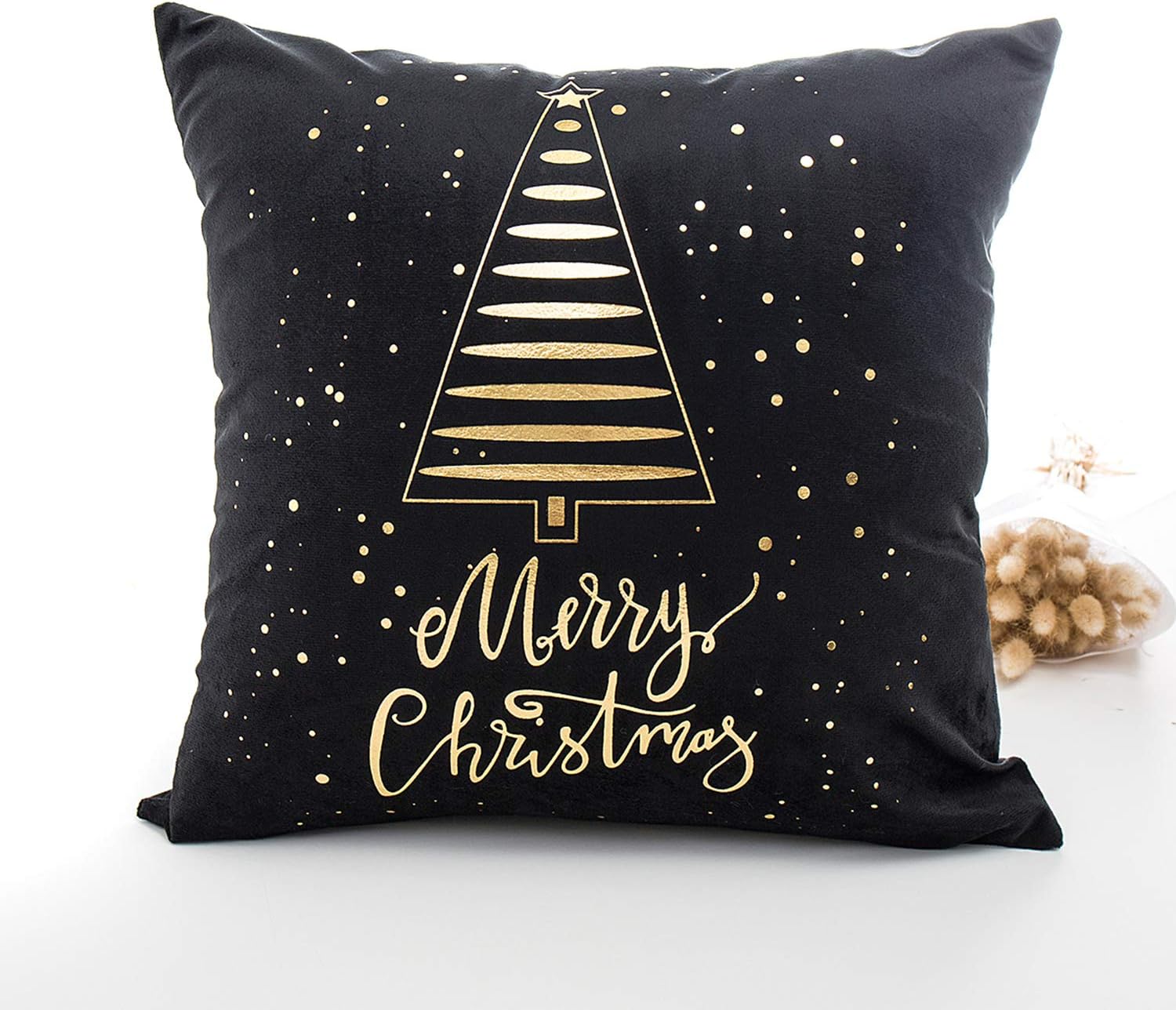 JIAN YA NA Christmas Cushion Covers Set 18"x18" Living Decorative Throw Pillow Case Cushion Cover Set of 4 Sofa Home Decor Design Cushion Covers with Invisible Zippers (Black)