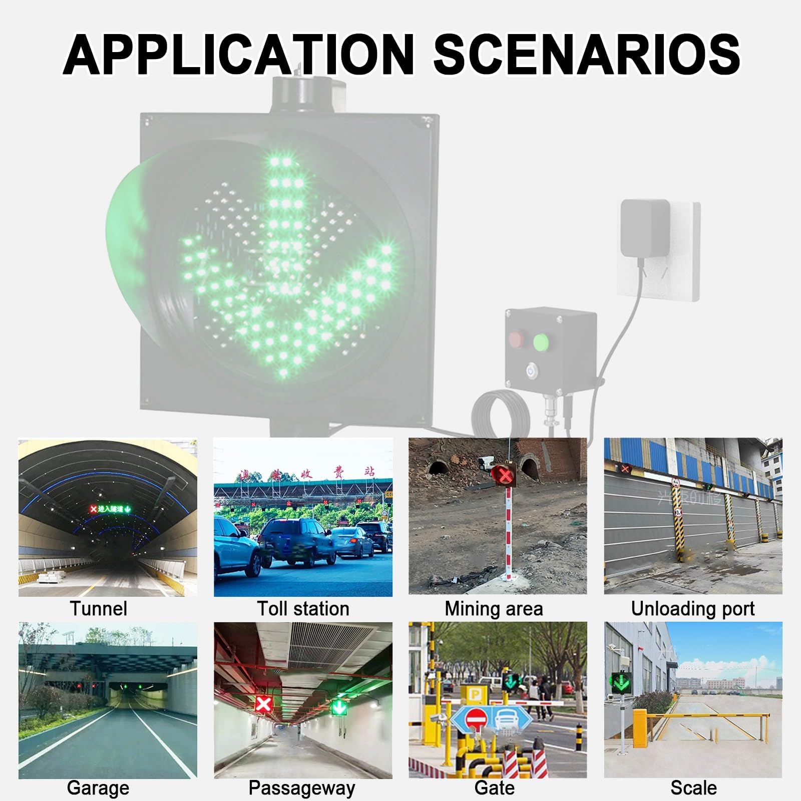 Sygnalizator Świetlny Stop 300 Mm, Czerwono-zielony, Przemysłowy, Led Z Przyciskiem Sterującym, Ostrzegawczy, X/strzałka, Z Przewodem 5 M, Ip54, Wodoodporny, Do Użytku Na Drodze, Na Stacji Poboru