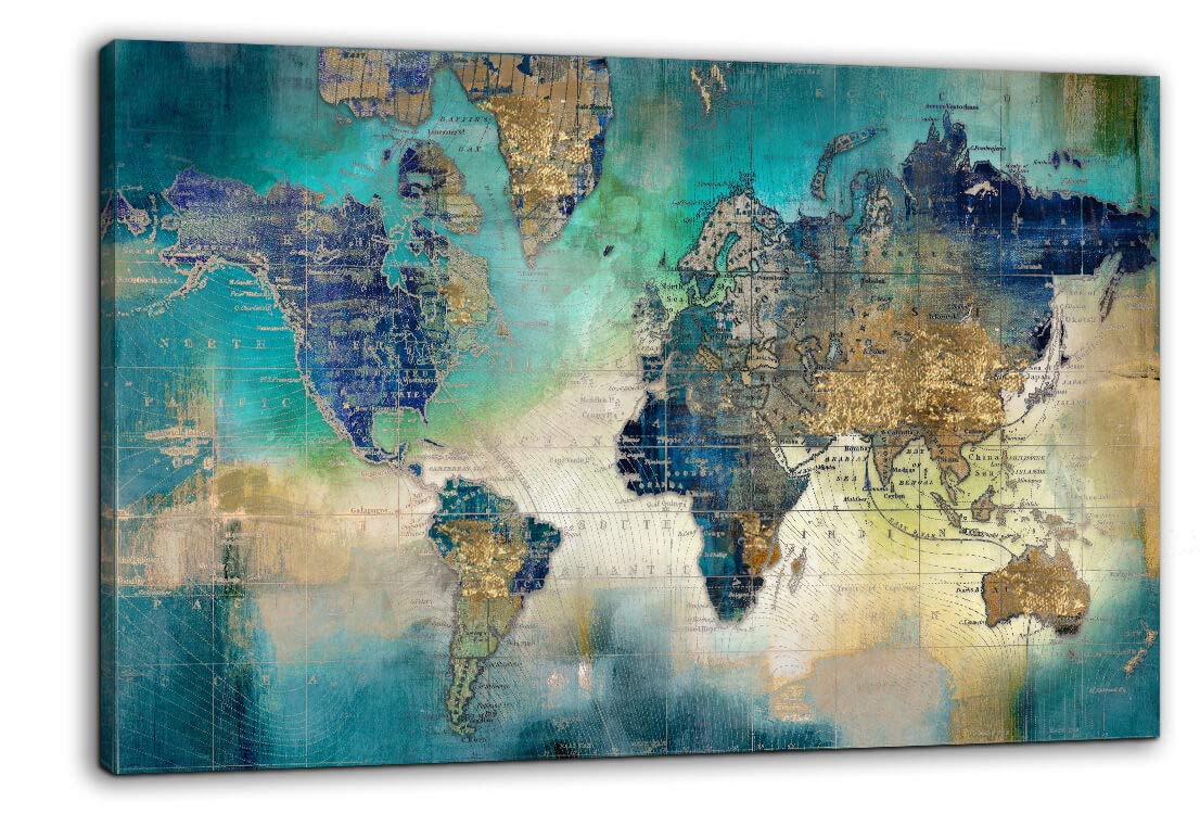 Large World Map Canvas Prints Wall Art for Living Room Office "36x48