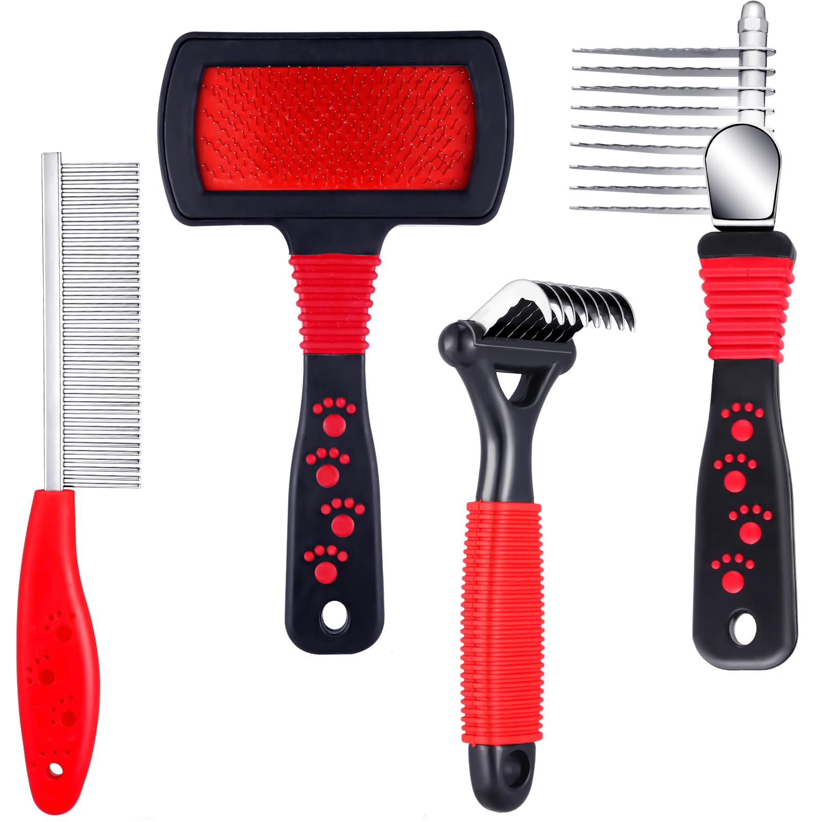 Patelai 4-Piece Pet Comb Set: Dog Dematting Comb, Poodle Brushes, Slicker Brush, Steel Comb for Grooming Dogs & Cats