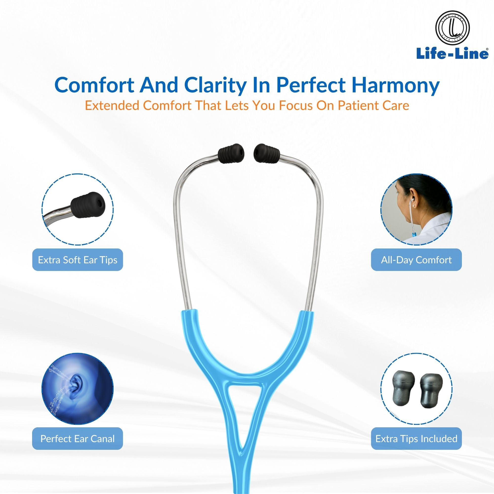 LIFE LINE L1 Steel Stethoscope (Light Blue) | Dual Side Diaphragm Chest Piece for Adult and Paediatric | 2-way Tube | Suitable for Doctors 2