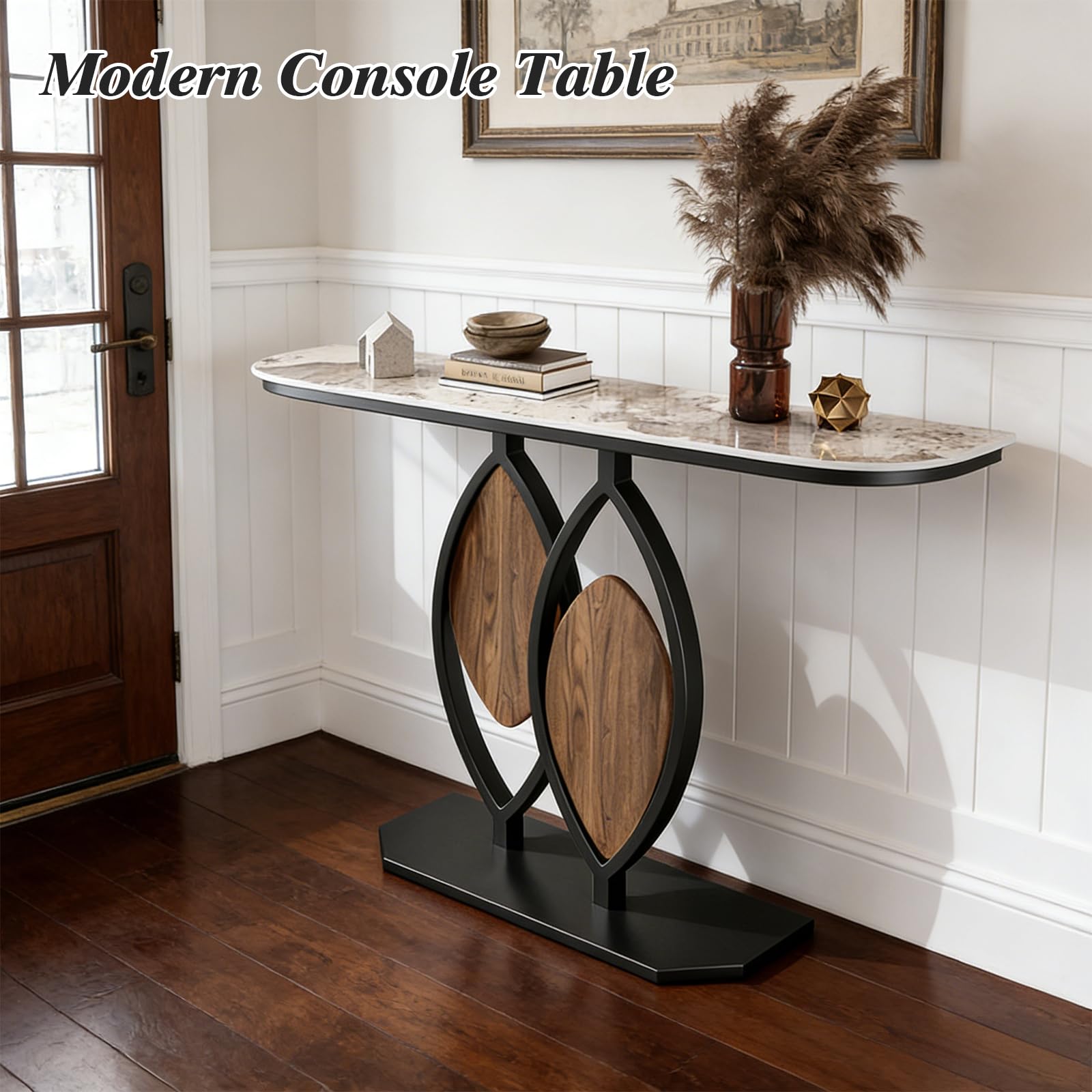 Mesa Consola de Lujo para recibidor, Mesa de Entrada Moderna, Mesa Consola Estrecha de mármol con Base de Metal para Pasillo, Sala de Estar, vestíbulo, 31.5" x 39.4" x 47.2" x 59.1" de Ancho