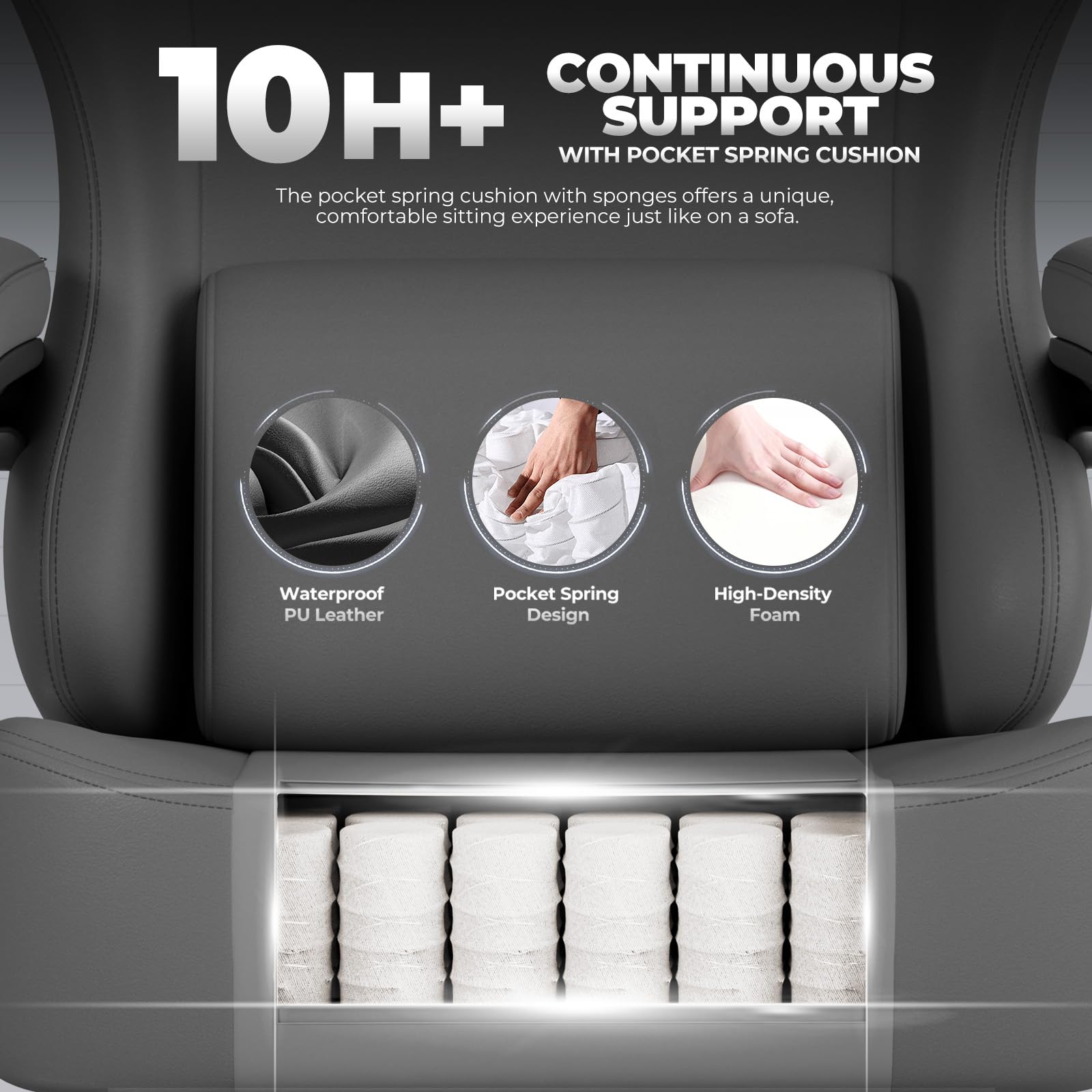 GTPLAYER Silla para Juegos, Silla de Oficina Transpirable, Silla ergonómica de PC, Tela, Respaldo Ajustable 160° y reposapiés Extensible, ergonómica, Cuero sintético, Carga 180 kg, Gris