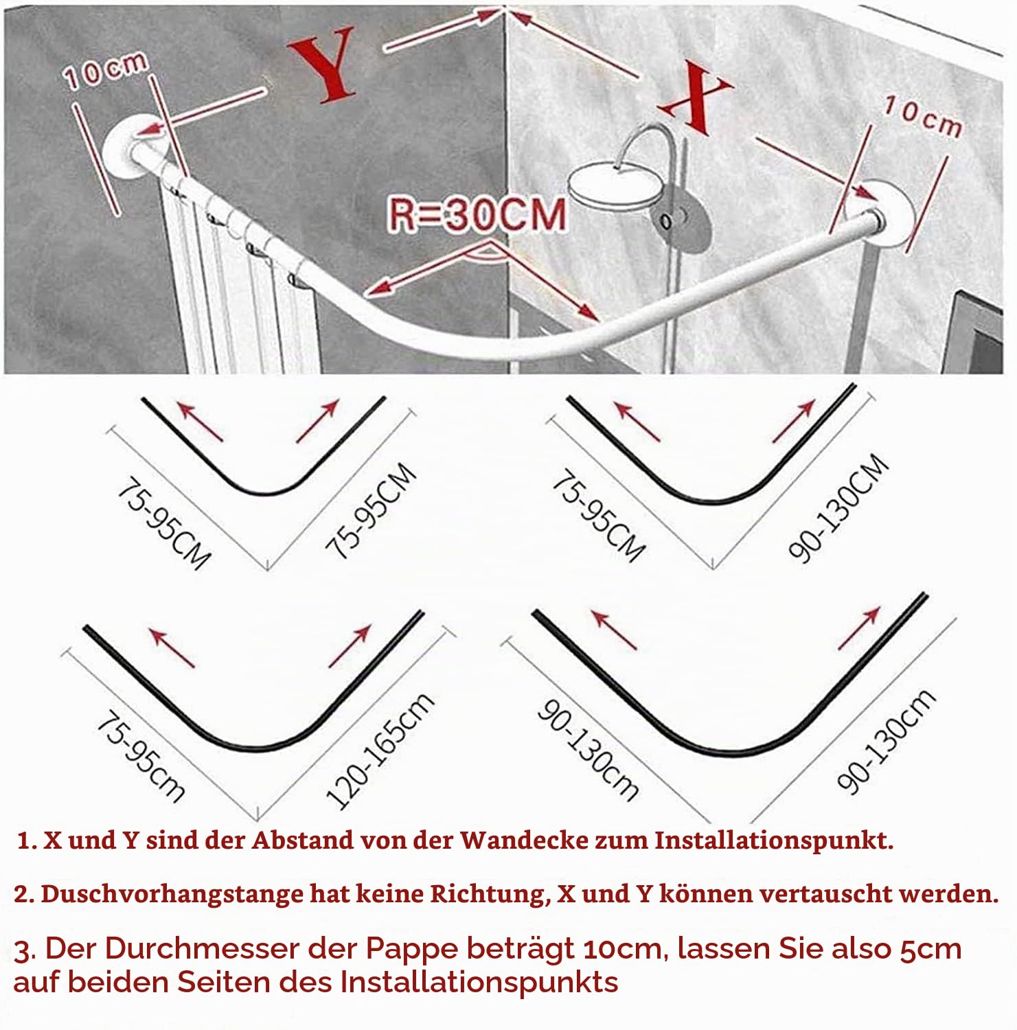 Duschvorhangstange Gebogen L Form Badewanne Edelstahl Duschstange Ecke Badewanne Edelstahl Teleskopstange Eckduschstange für Umkleidekabine90 to 130cm x 90 to 130