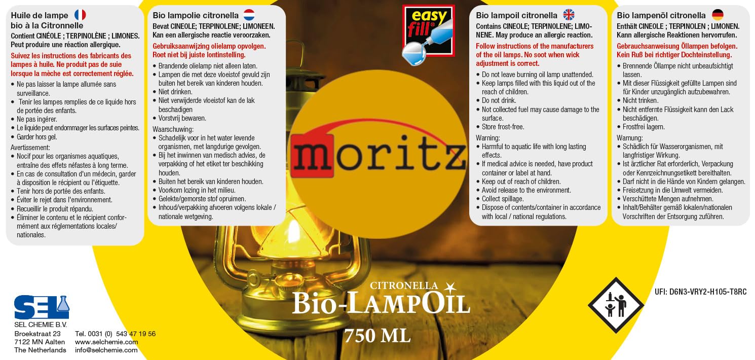Moritz 1 x 750 ml Bio Lampenöl Citronella für Fackeln Öllampen Sturmlaternen Wandfackeln