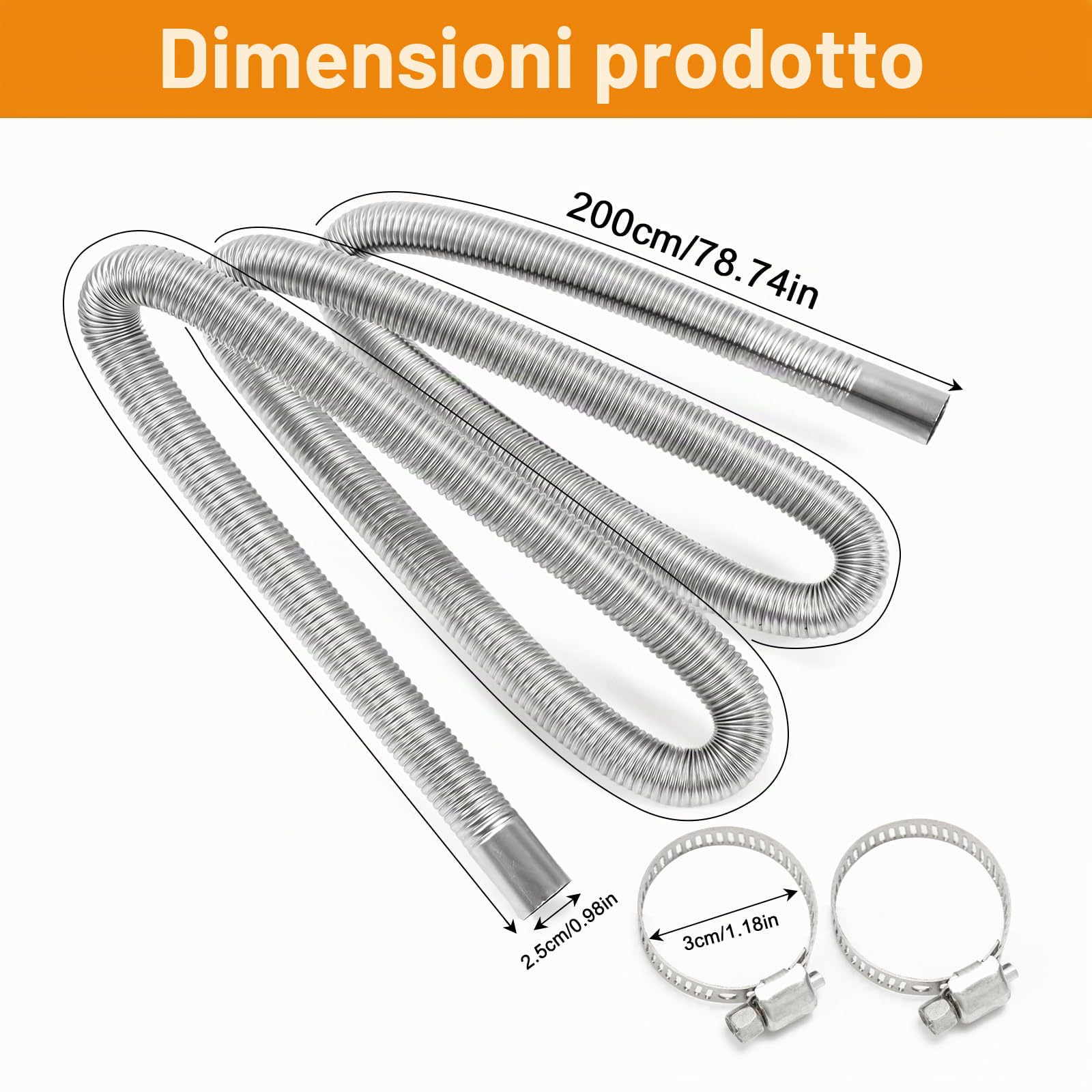 Tubo di riscaldamento ausiliario in acciaio inossidabile da 100 cm x 2,5 cm, Argento, 1 pezzo