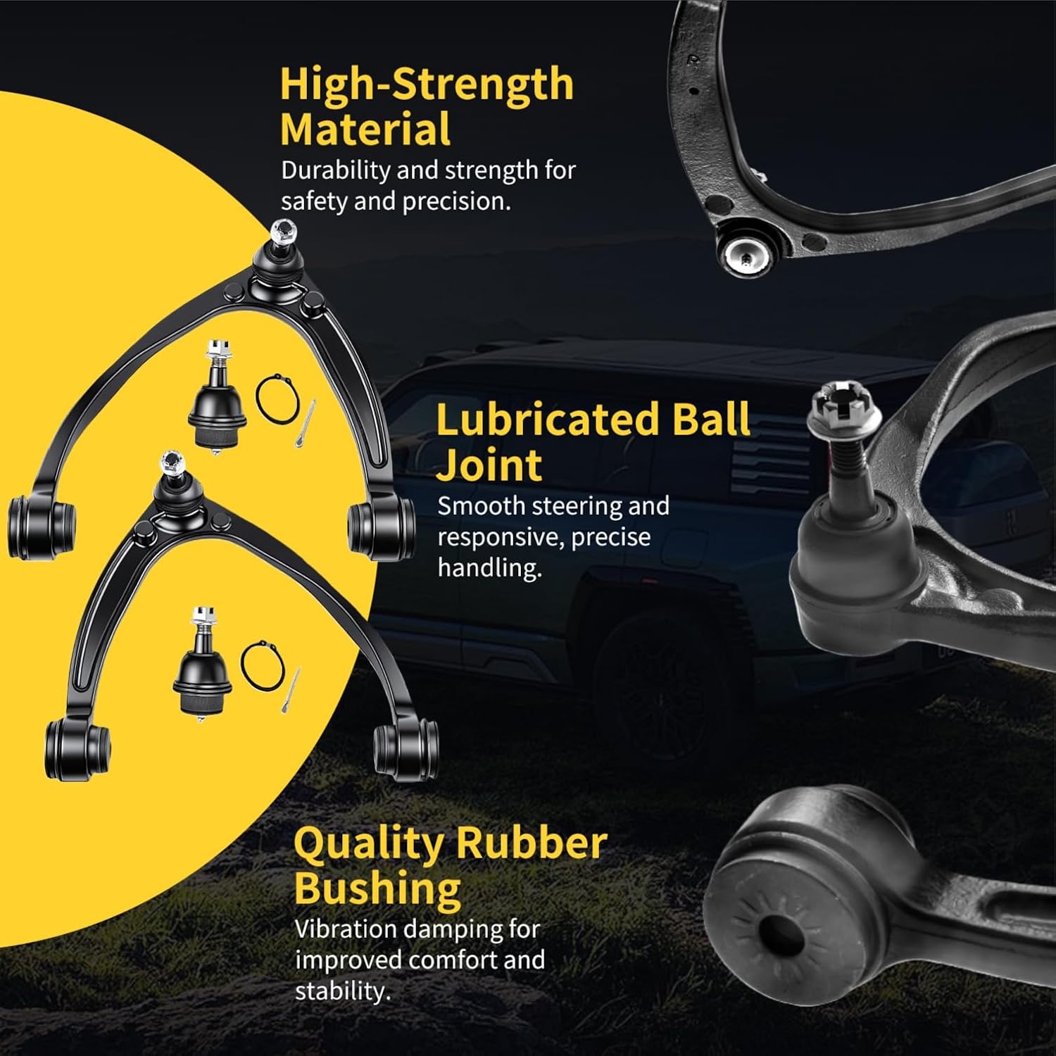 Front Upper Control Arm w/Ball Joint Fit for Cadillac Escalade ESV EXT 07-14 Chevrolet Avalanche Silverado Suburban Tahoe 07-16 GMC Sierra Yukon 07-16 K80669 K80670-4 Set Suspension Kit