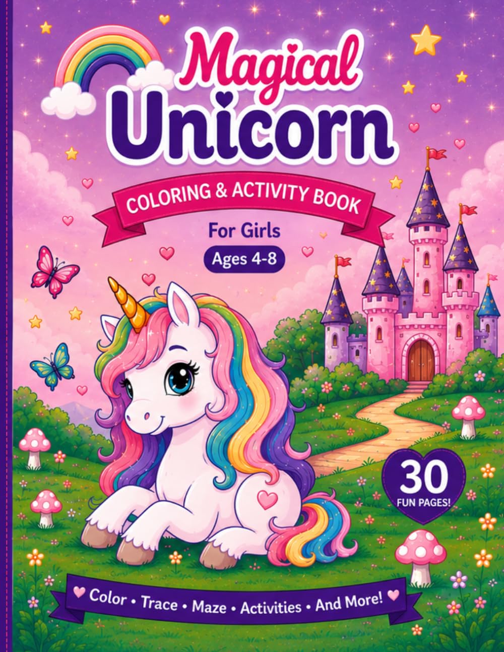 Magical Unicorn Coloring & Activity Book: Fun Activities For Girls Ages 4-8