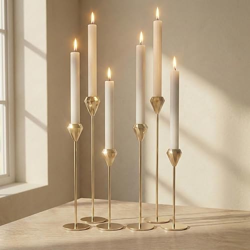 Miniatura 2 de Juego de 6 portavelas de oro francés para decoración de centro de mesa, juego de candelabros cónicos clásicos y modernos para bodas, comedor en casa