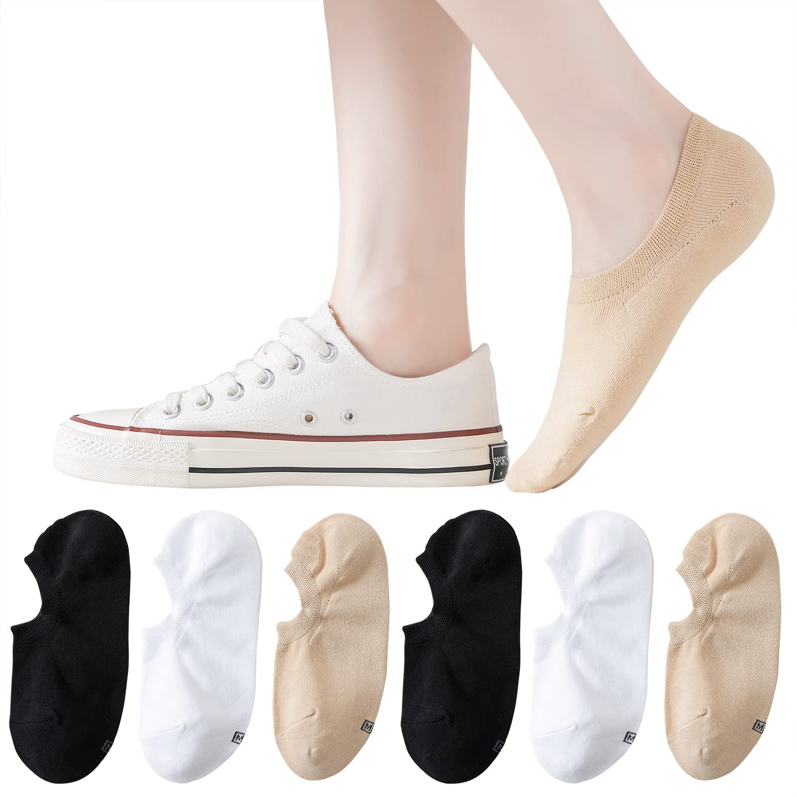 No Show Socks Women Cotton Low Cut Flat Boat Liner Socks Non Slip 12 Pairs 6 Pairs