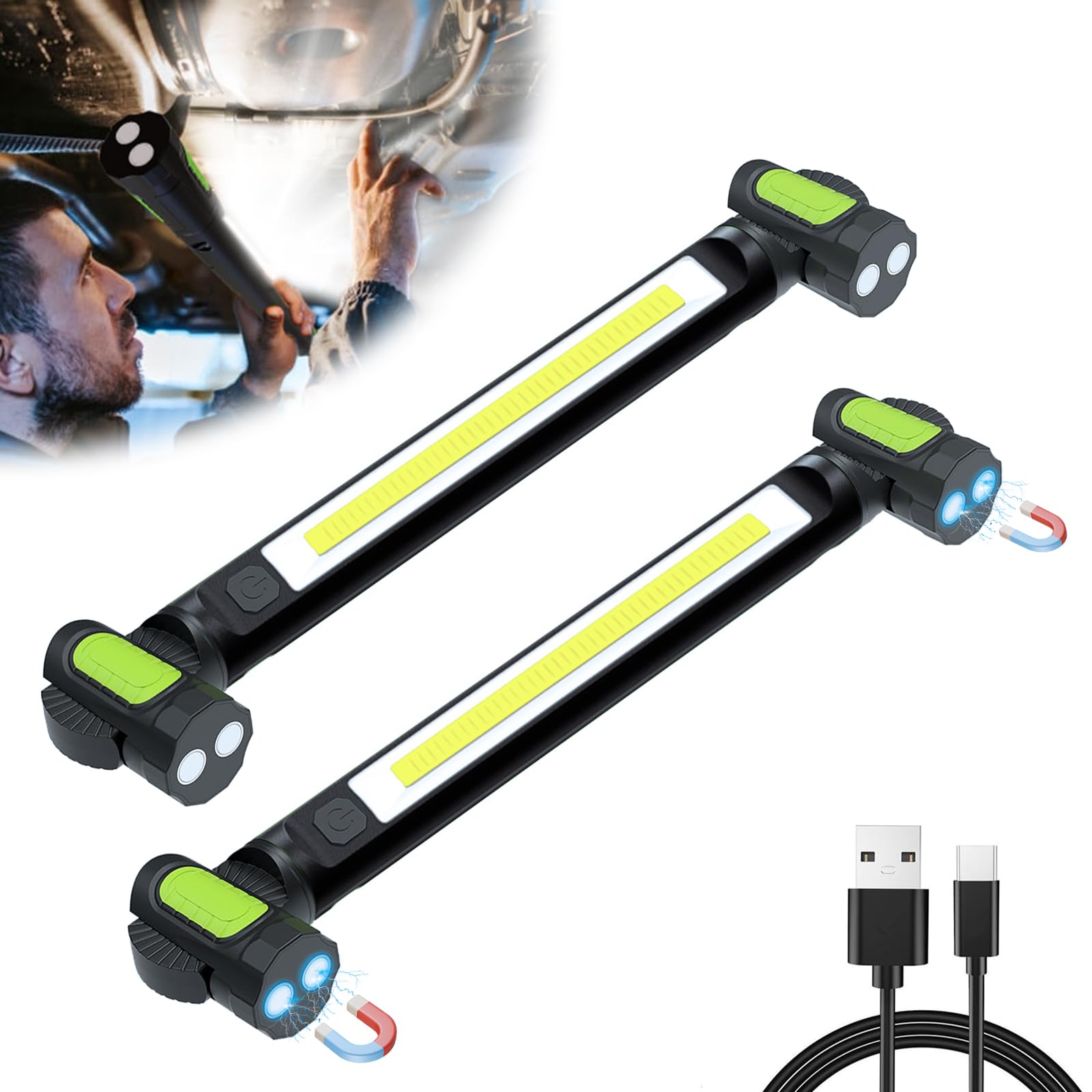Arbeitsleuchte für Mechaniker, magnetische Lichtleiste, 6000 mAh wiederaufladbar, 3200 lm LED-Arbeitsleuchten, schnurloses Unterhaubenlicht mit Haken, tragbares Automobilwerkzeug für Auto, Garage