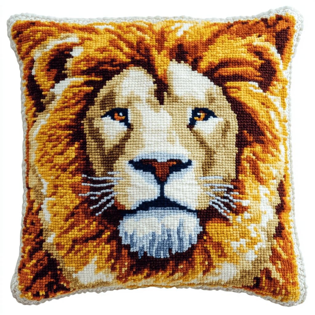 Kitquiver Latch Hook DIY Pillow Kit,Lion Handmade Cushion Cover 43X43Cm