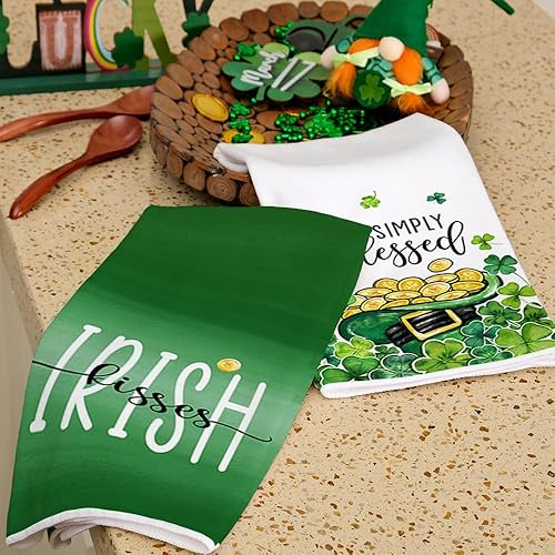 Miniatura 6 de ARKENY Juego de 2 toallas de cocina del día de San Patricio, moneda de trébol dorado, paños de cocina del día de San Patricio, paños de cocina de