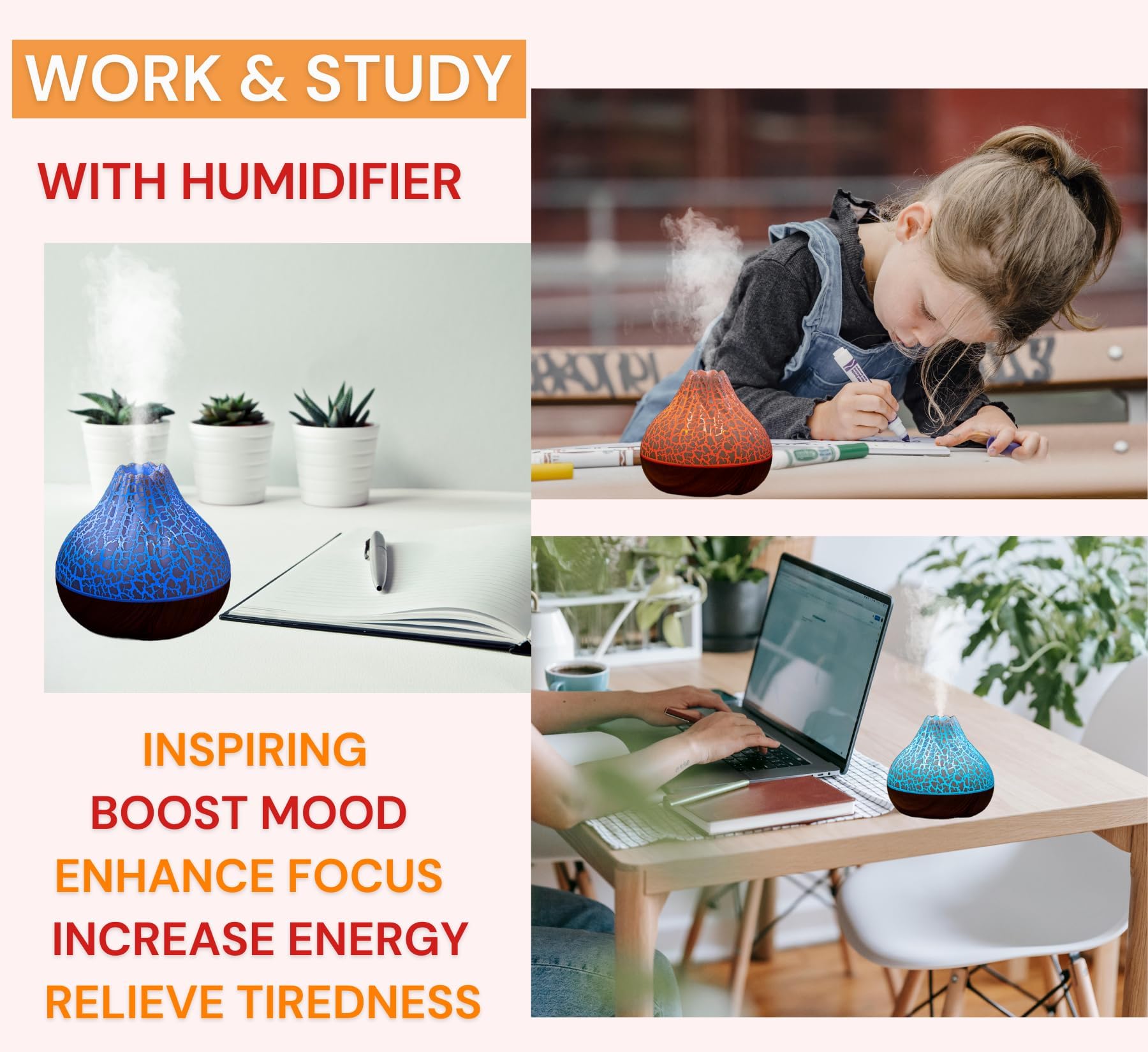 mobigon Wood Cool Mist Ultrasonic Humidifier for Room Moisture, Aroma Diffuser for Home, 300ml Essential Oil Diffuser with 7 Colorful Night Light, Auto Shut-Off, Home, Office, car (E.Dark Brown)