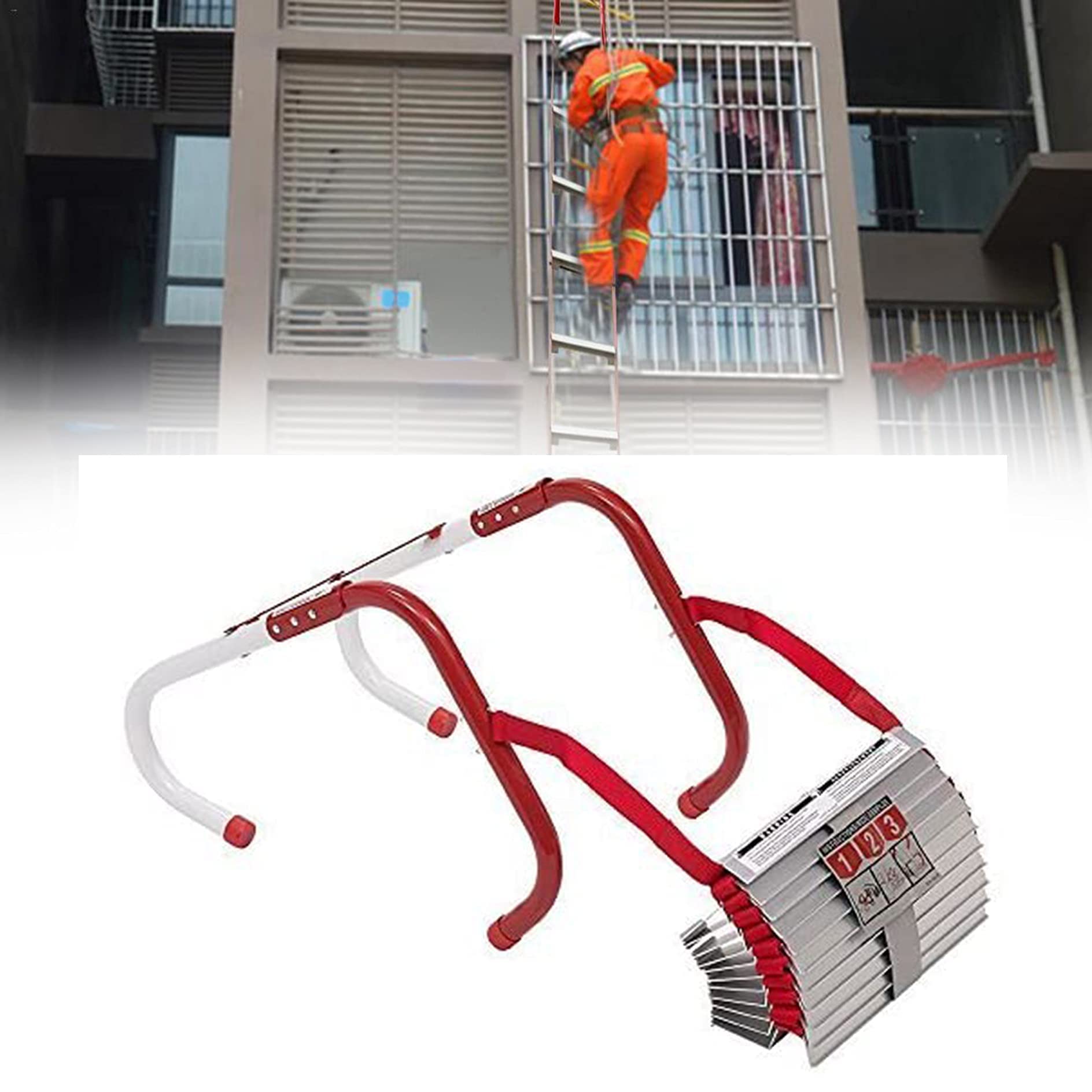 2-4 Story Portable Fire Emergency Escape Ladder,Saf-Escape Window Ladders from Balcony,with Anti-Slip Rungs,for Adults & Kids,13ft/24.6ft/32.8ft (Size : 4M (157.48 Zoll)) (10M (393.70 Zoll)),Escape