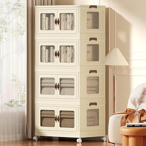 Miniatura 1 de villertech Contenedores de almacenamiento apilables de 104 cuartos de galón, caja de almacenamiento plegable con tapas y puertas, contenedores de