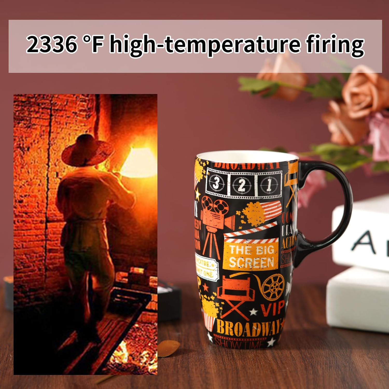 Topadorn 17oz Ceramic Travel Mug with Lid & Handle, Porcelain Coffee Cup with Gift Box, Dishwasher & Microwave Safe, Ideal for Daily Use, Commute & Gifting - Image 2