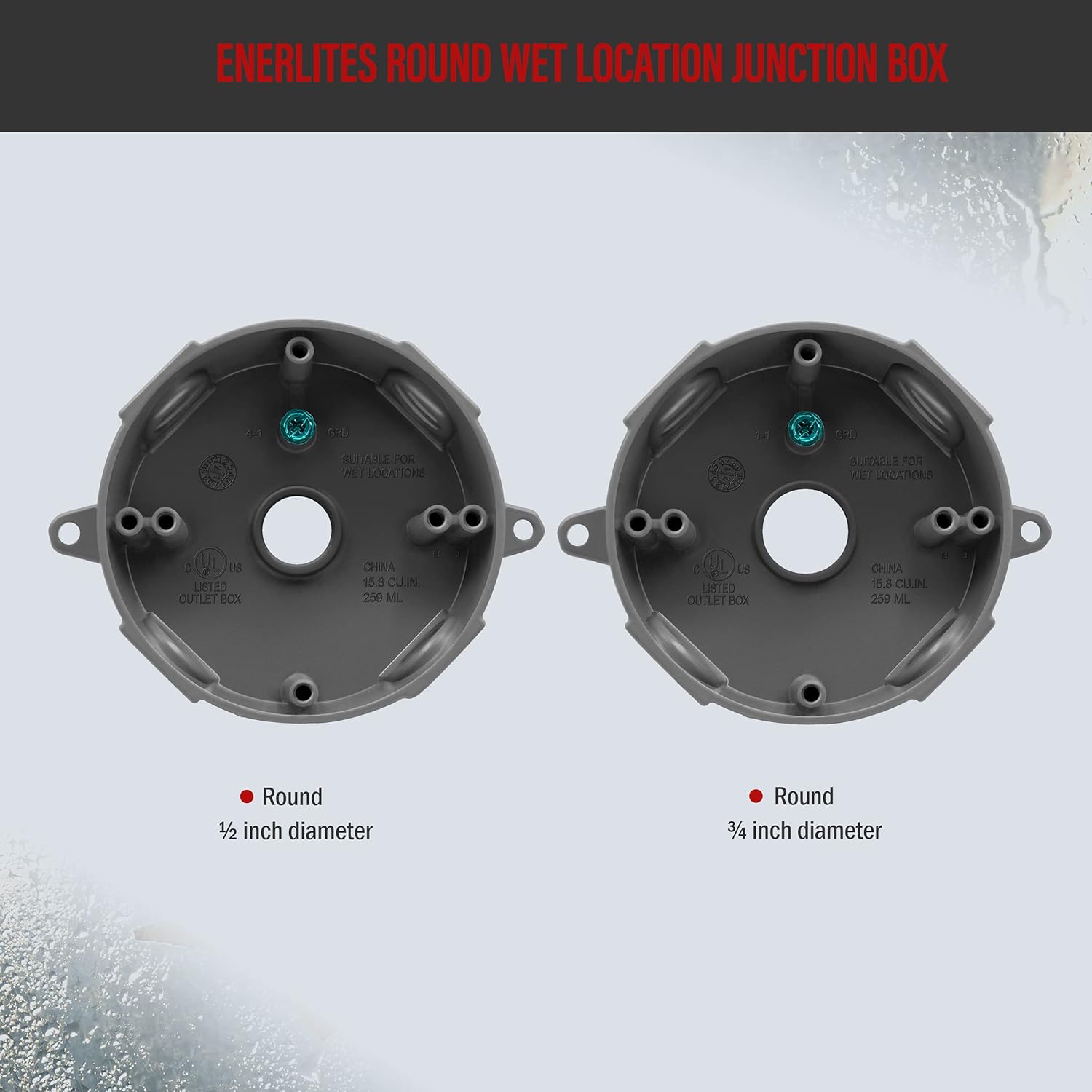 ENERLITES 4” Diameter Round Weatherproof Outlet Box with Five 1/2-in Threaded Outlets, Round Outdoor Electrical Box, 5 Holes 0.50” Each, 2-Gang, 5.4” Height x 4.05” Length x 1.57” Depth, EN4550: Tools & Home Improvement