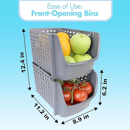 Miniatura 2 de Skywin Contenedores de almacenamiento apilables de plástico para despensa, paquete de 2 contenedores apilables para organizar alimentos, cocina y