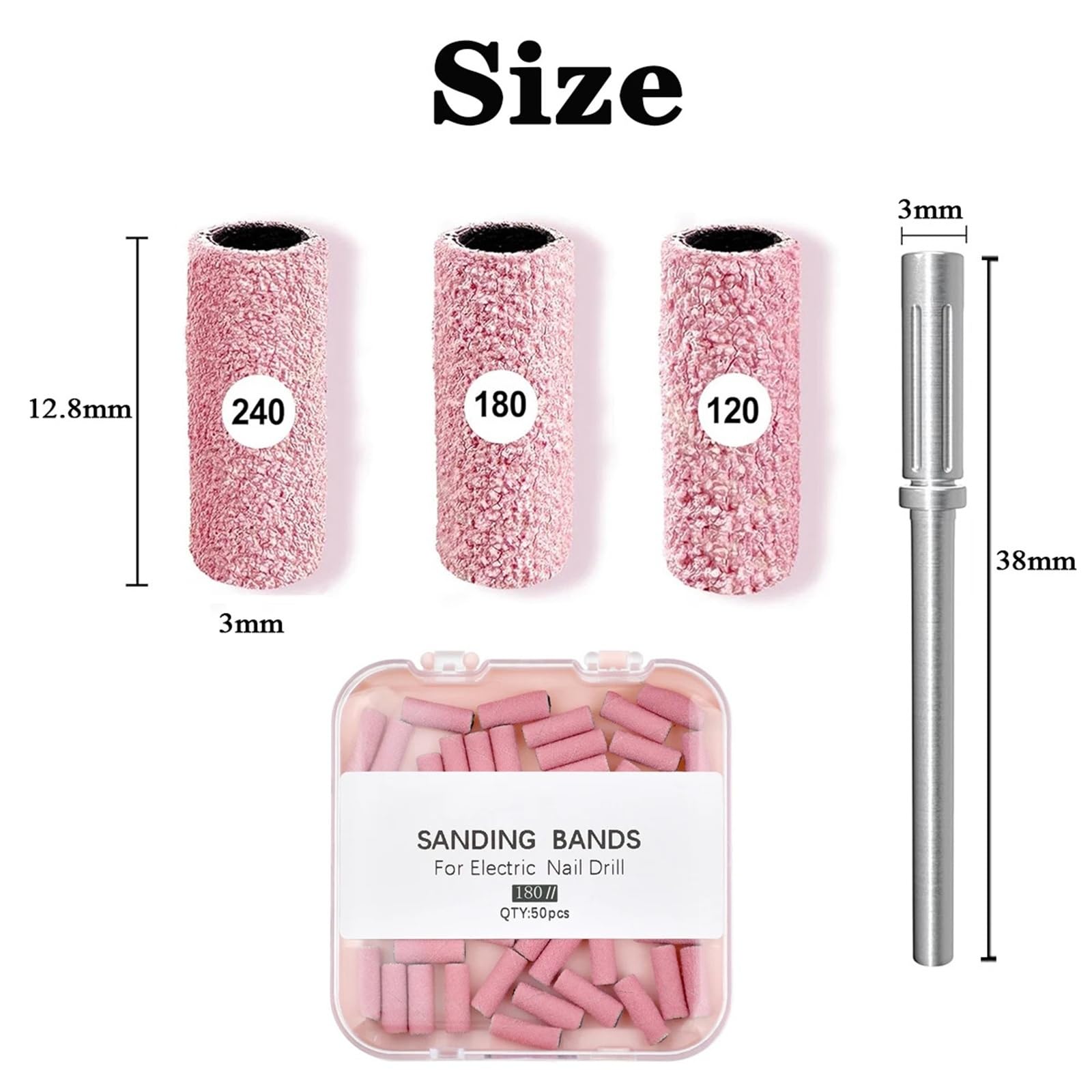 SchleifbäNder FüR NäGel Rosa 50 Stück mit Dorn-Bit-Körnung, kleine Nagelfeilen for Nägel, Gel-Maniküre für Maniküre
