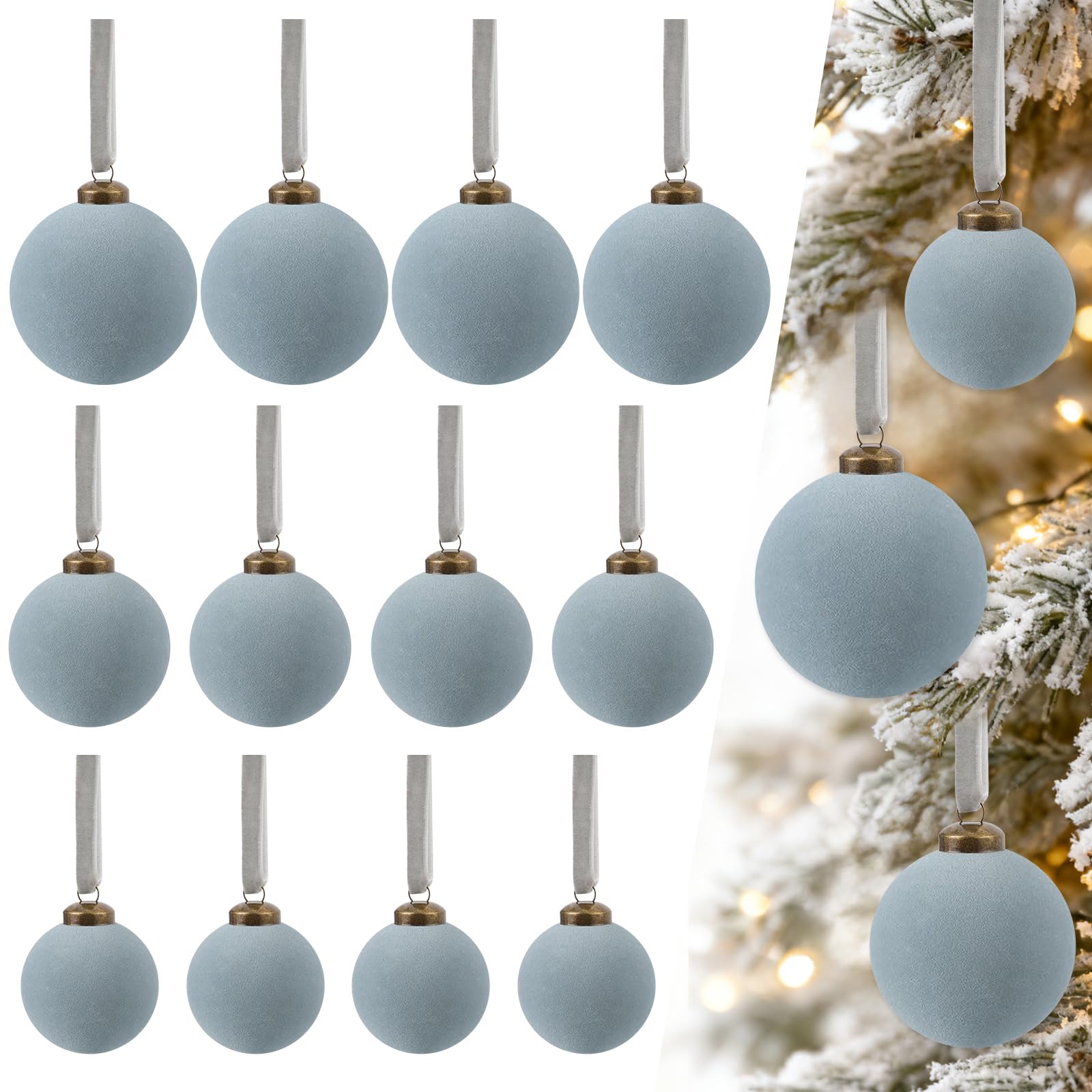 Shaxcoq Blue Velvet Christmas Ornaments, 12Pcs Blue Blue Christmas Tree Balls