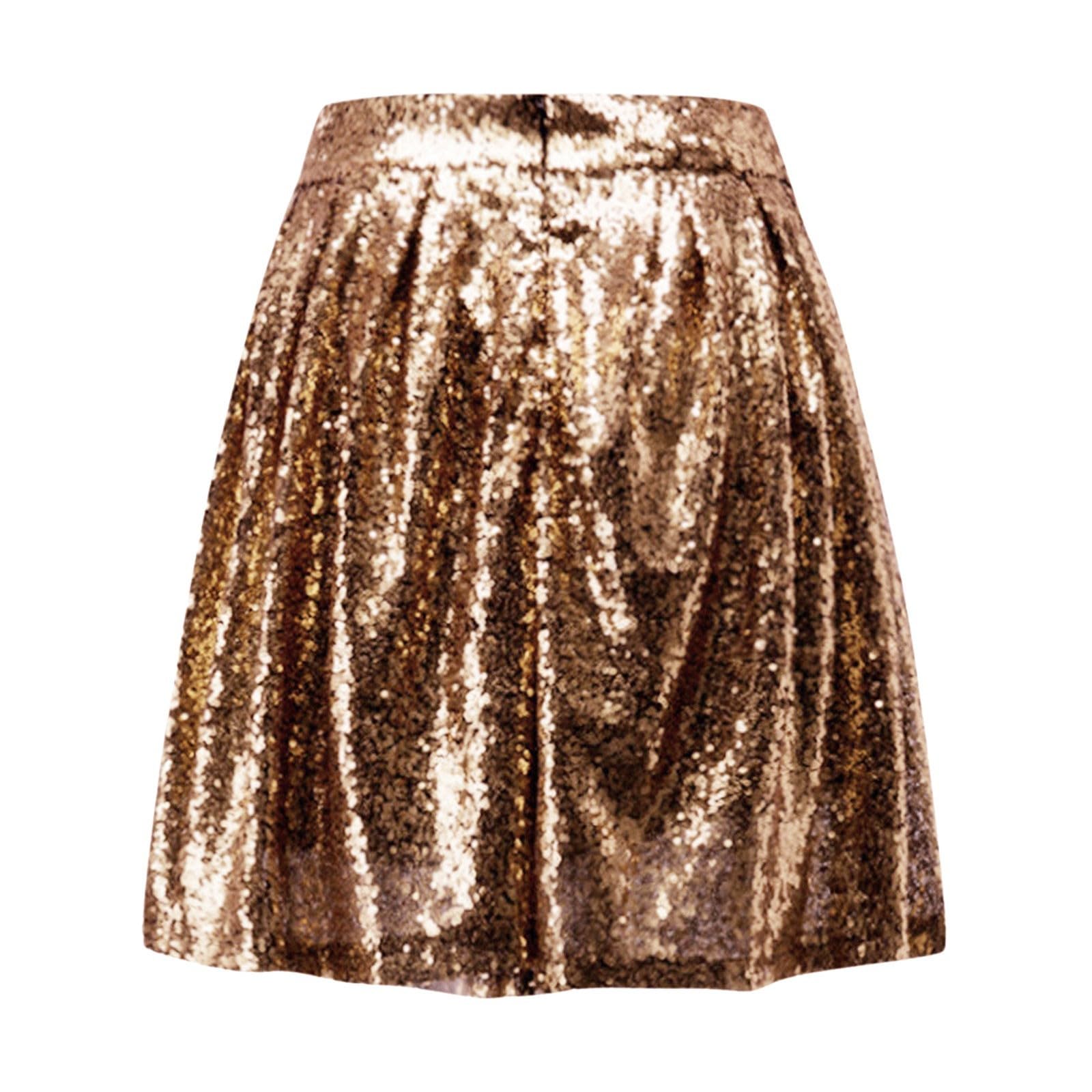 Gonna con paillettes, gonna corta da donna, a vita alta, plissettata, lucida, minigonna metallizzata, con paillettes, gonna corta, per carnevale