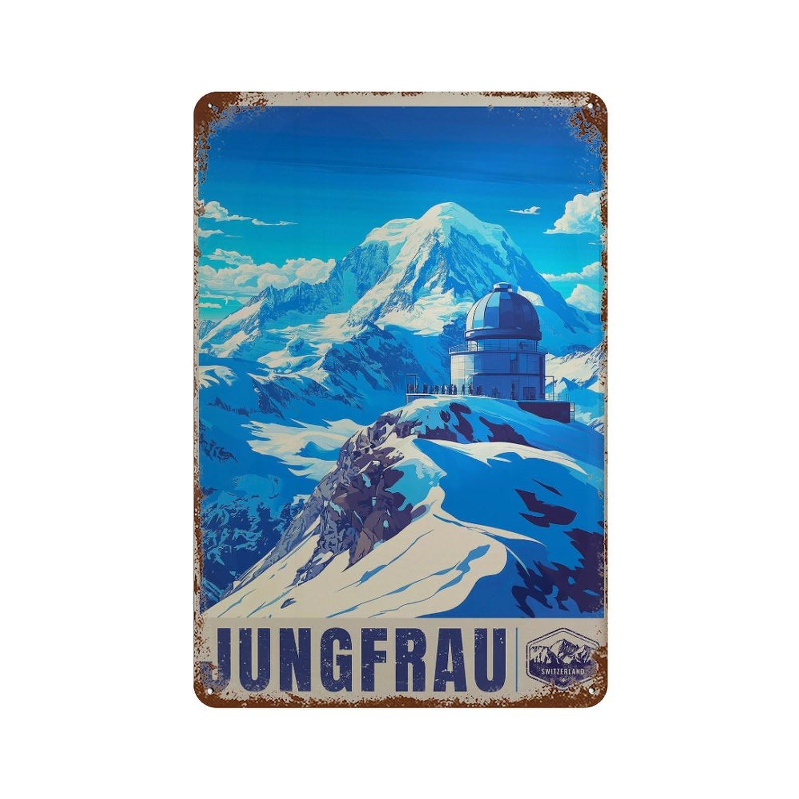 xiaoxiaoshen Jungfrau Switzerland Travel Alps Mountain Wall Decor Art Metal Tin Poster Modern Home Decor Art Home Bar Shop Decorations Vintage Sign 30x20cm