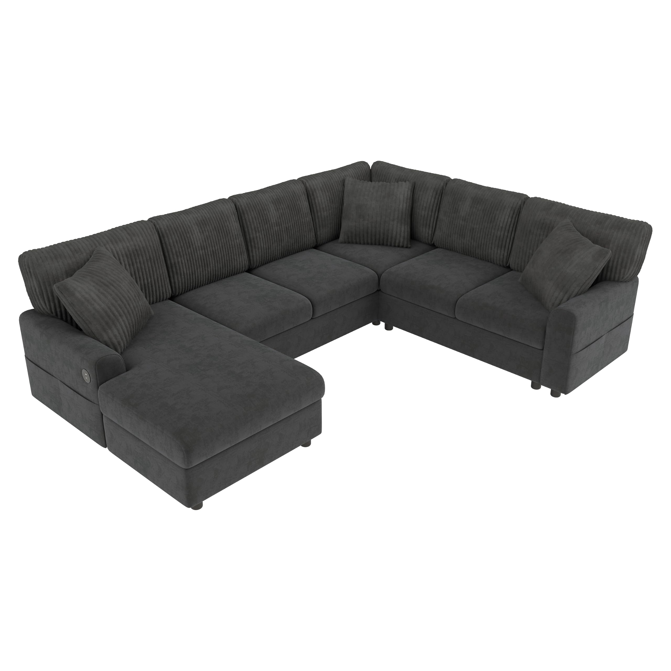Sofa Rinconera en Forma de U, Puerto USB, 3 Cojines