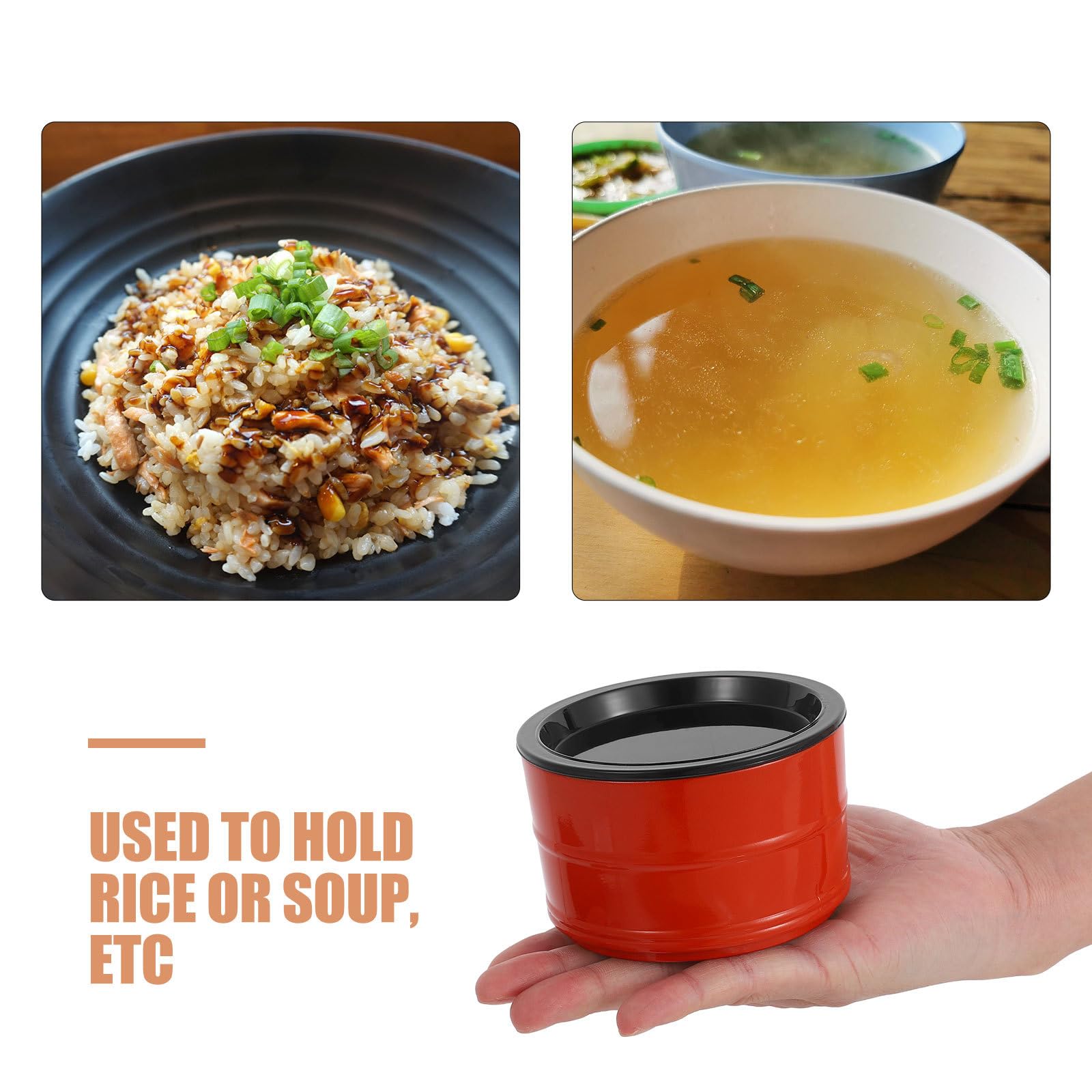 2 Ciotole Giapponesi Con Coperchio Per Zuppa Di Miso E Riso - ABS Nero E Rosso 9,5 Cm