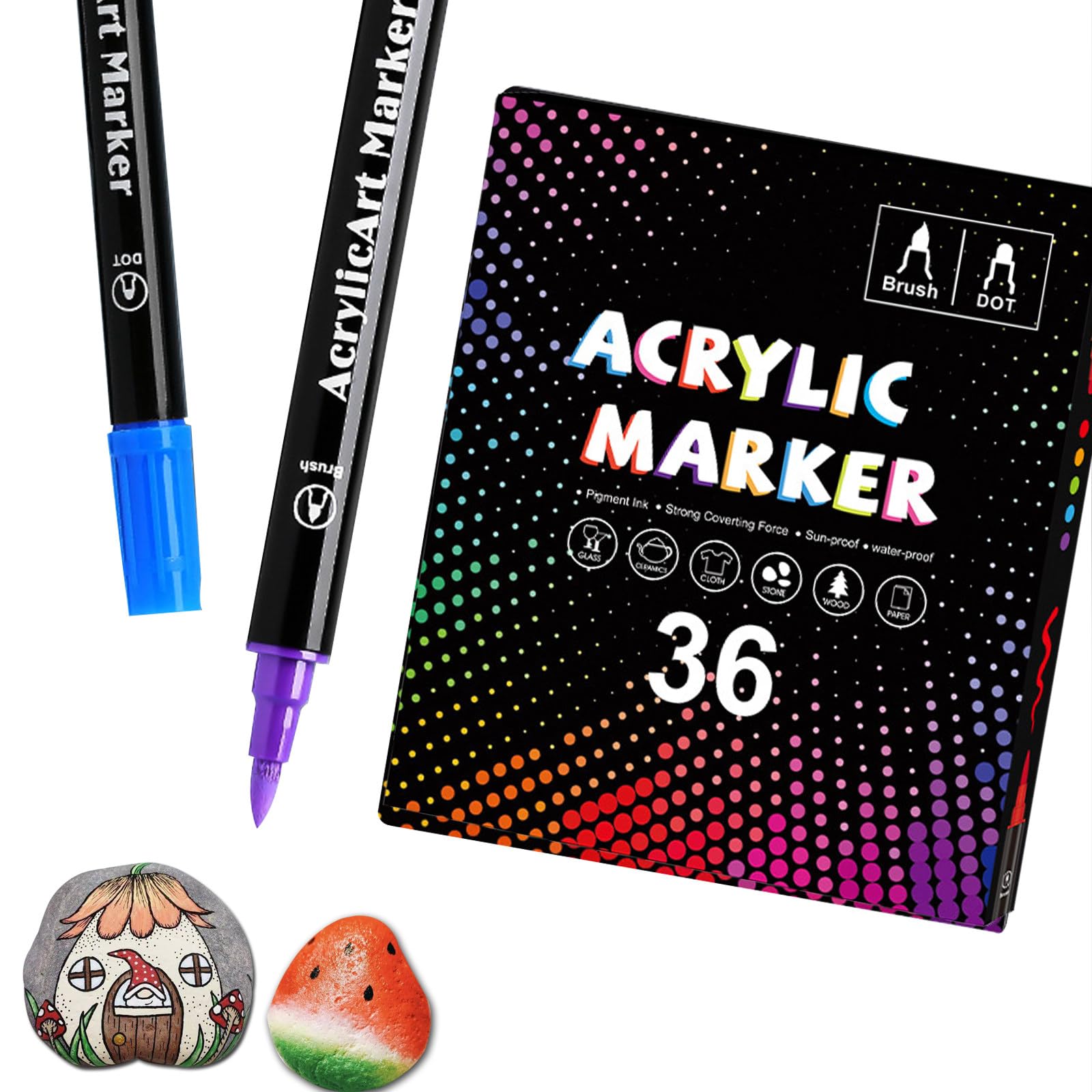 36 Colores Marcadores Acrílicos, Rotuladores Acrílicos De Doble Punta, Marcadores Acrílicos Premium Para Madera, Pintura Rupestre, Vidrio, Manualidades, Lienzo, Piedra