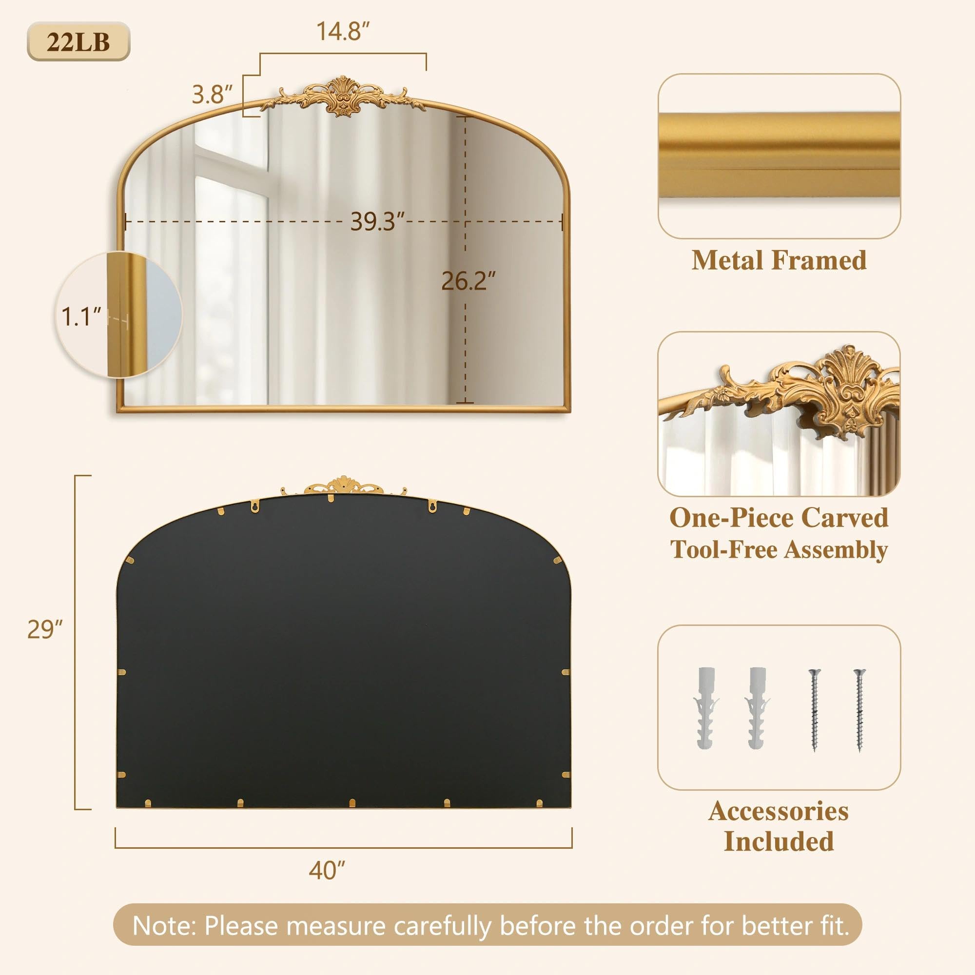 Amazon.co.jp: Besdomus ヴィンテージアーチ型ゴールドミラー:101.6