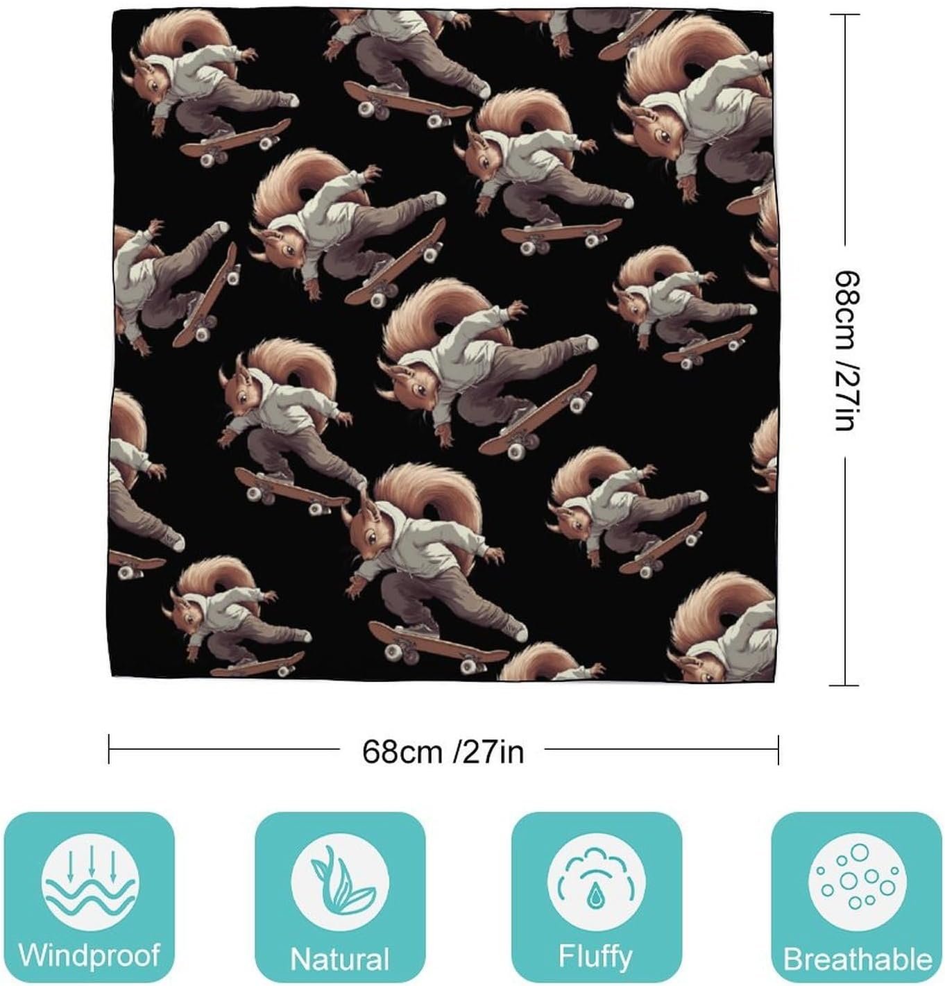 Funny Squirrel Skateboard Skater Bandana Fashion Head Scarf Square Silk Scarf Print Neck Hair Scarfs for Women Men Gifts