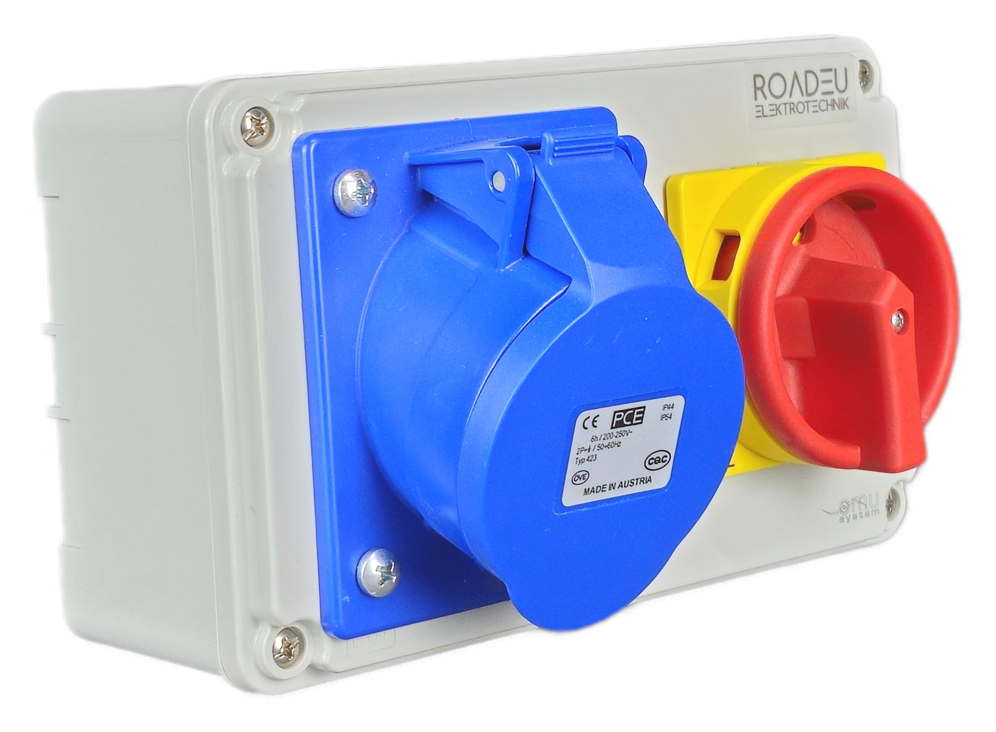 RoadEu - 16 A Presa Schuko 3P 230 V - Presa CEE monofase con interruttore bloccabile. IP44