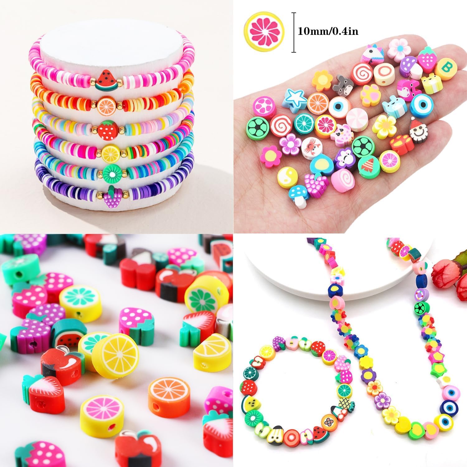 Kelexx Polymer Clay Beads Bracelet Making Kit - 24 Styles Cute Fruit, Flower, Animal, Cake, Butterfly & Heart Charms for Jewelry, Necklace, Earring DIY Craft Accessories for Girls & Women 2