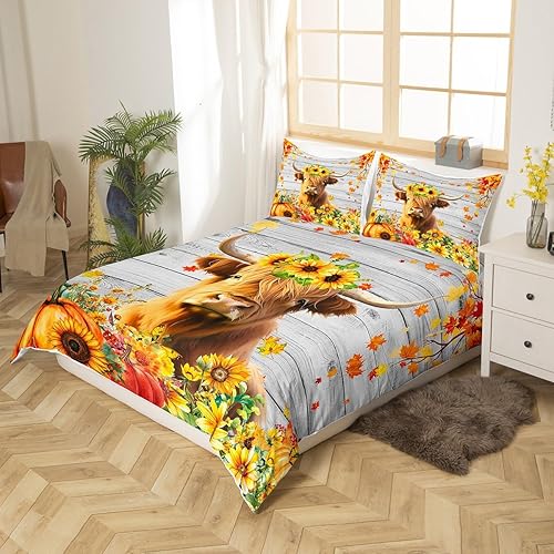 Miniatura 8 de Juego de funda de edredón de temporada de otoño para niños y niñas, juego de ropa de cama de cosecha de otoño, funda de edredón de conejo de dibujos