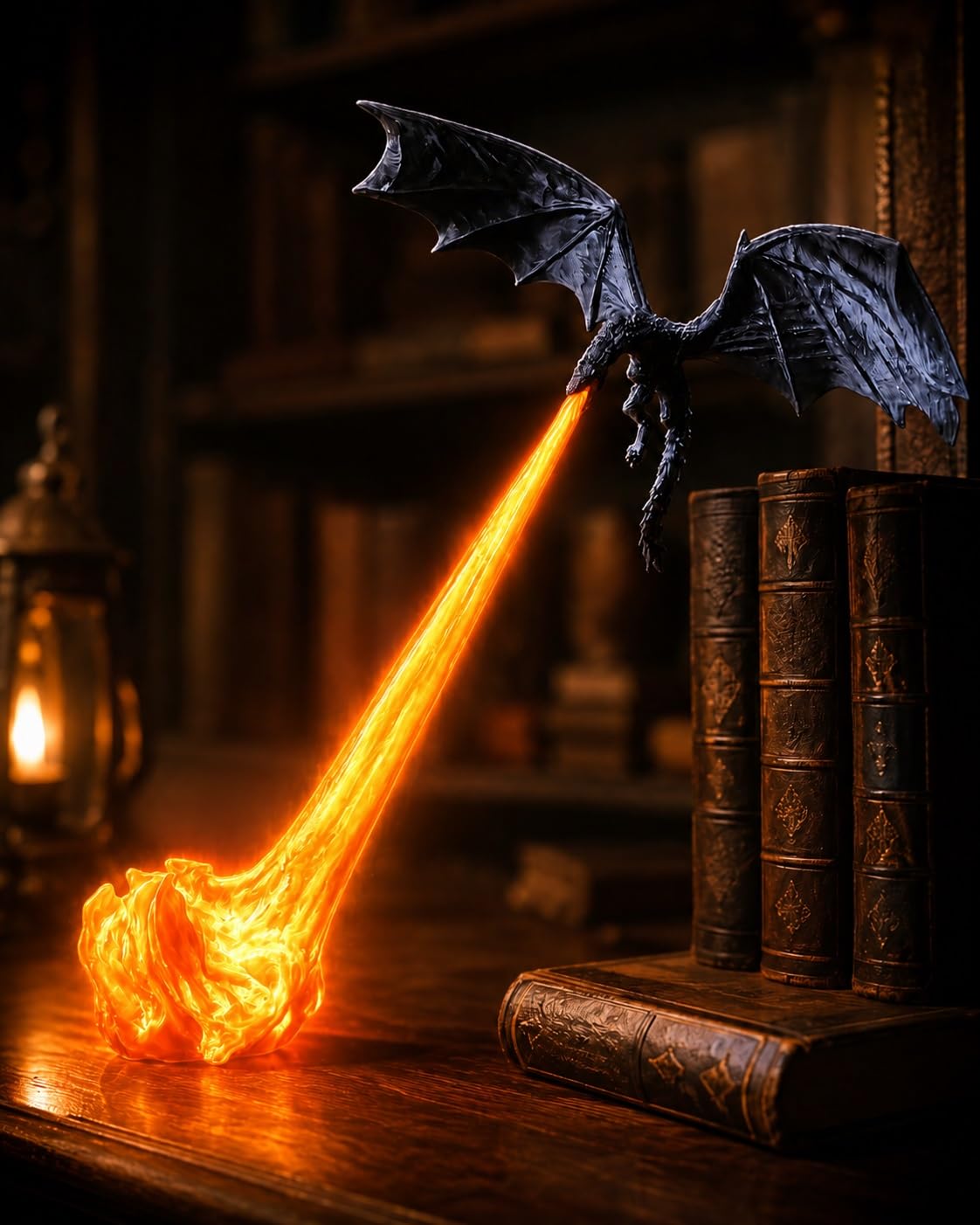 Dragon Book Nook Light, 3D Printed Flying Fire-Breathing Bookshelf Decor