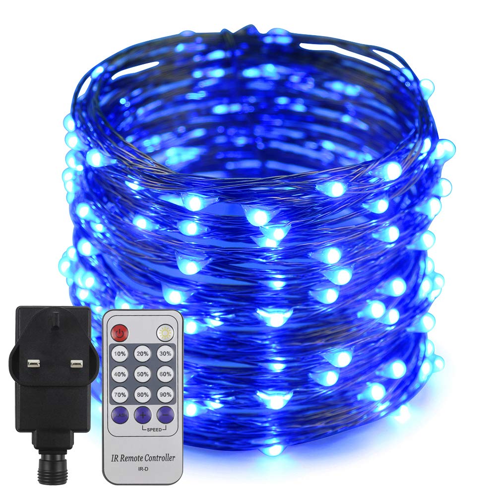 Erchen Plug in Fairy Lights, 66 FT 20M 200 LED Dimmable Copper Wire LED Starry String Lights with 4.5V DC Power Adapter Remote Control for Wedding Christmas Party Bedroom (Blue)