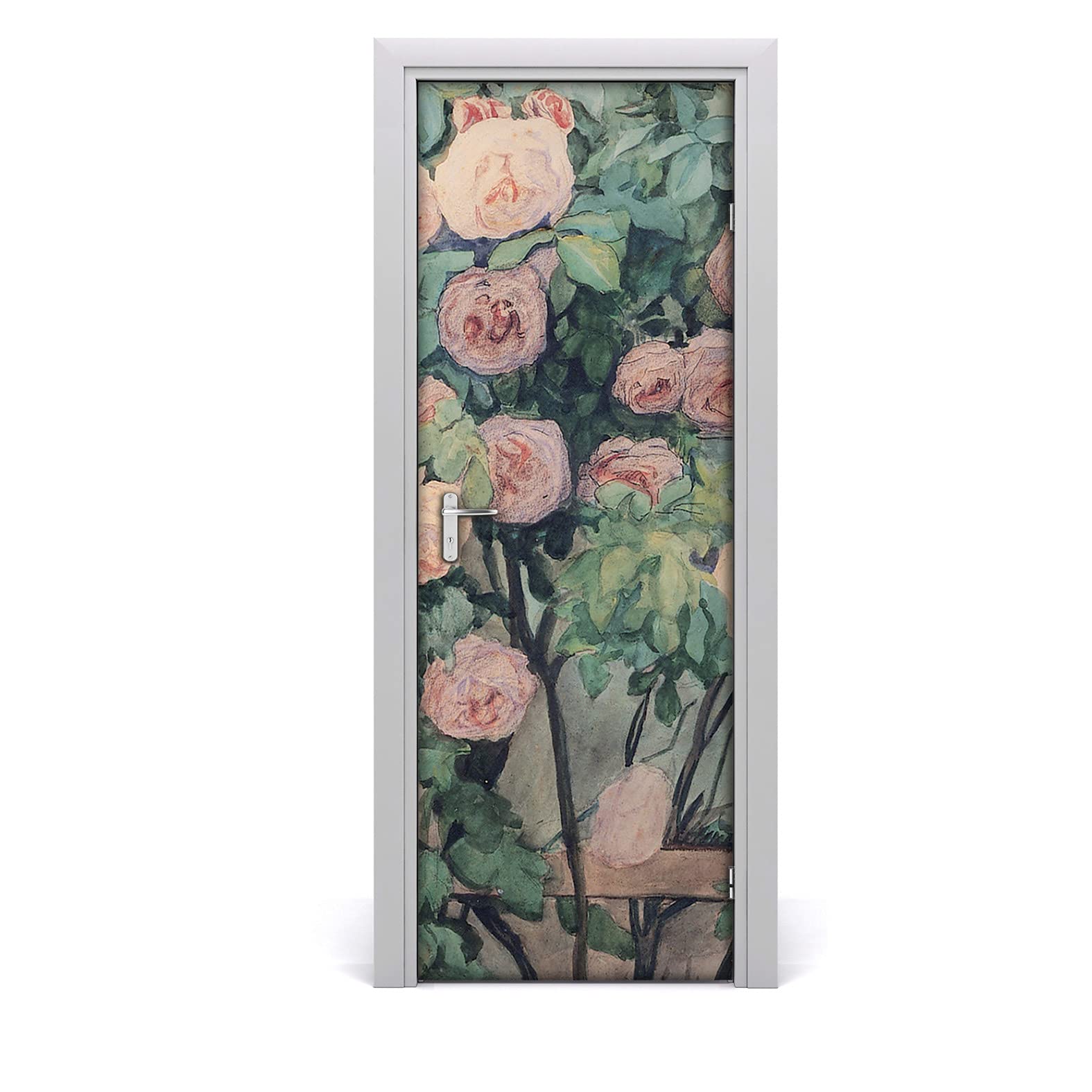 Papier peint sur la porte 85x200cm Coloray autocollant mural imperméable motif jardin de roses vieux