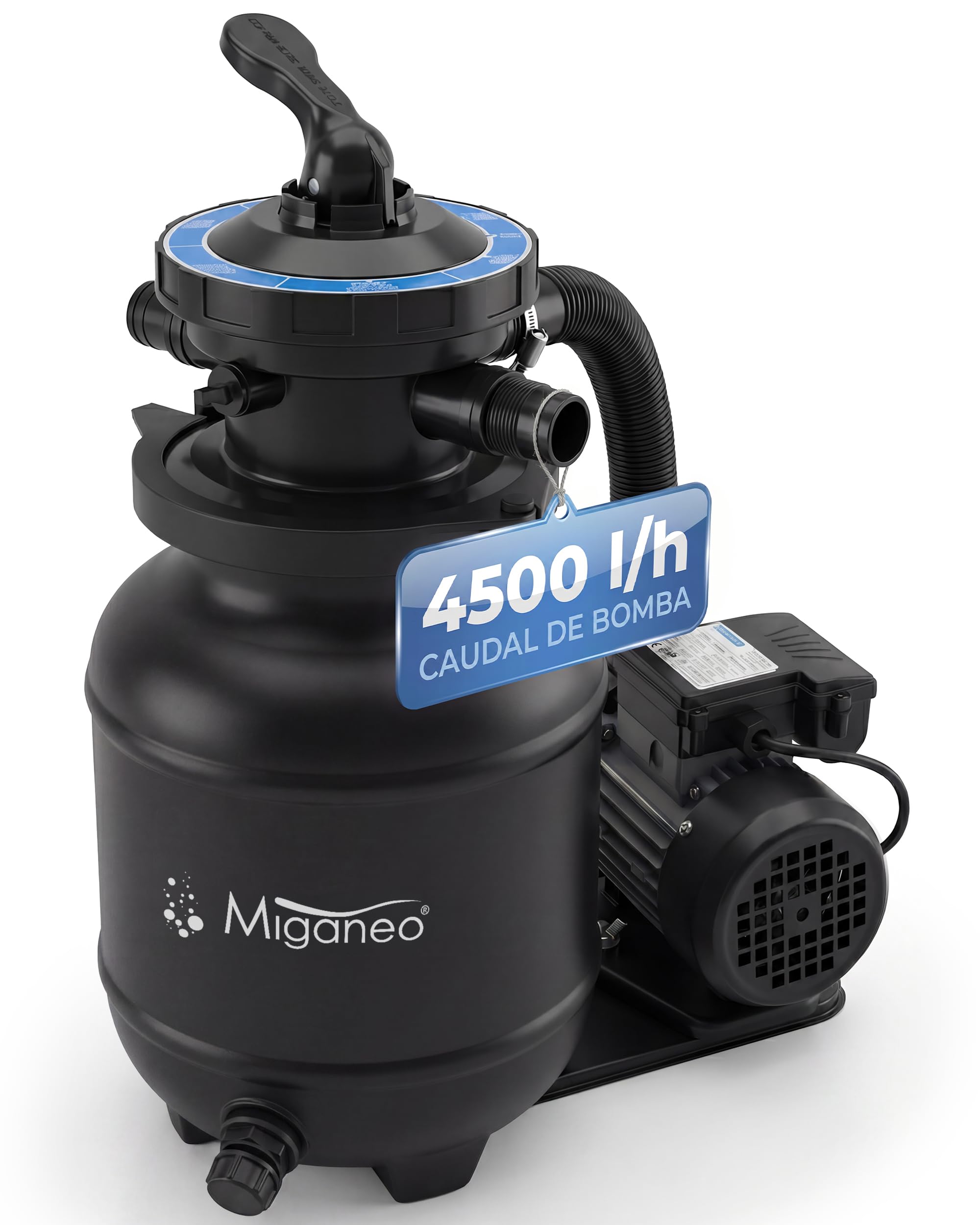 Miganeo - 40385 Filtro de arena dinámico 6500 de potencia de bombeo 4,5m³ azul, gris, negro, para piscina, negro