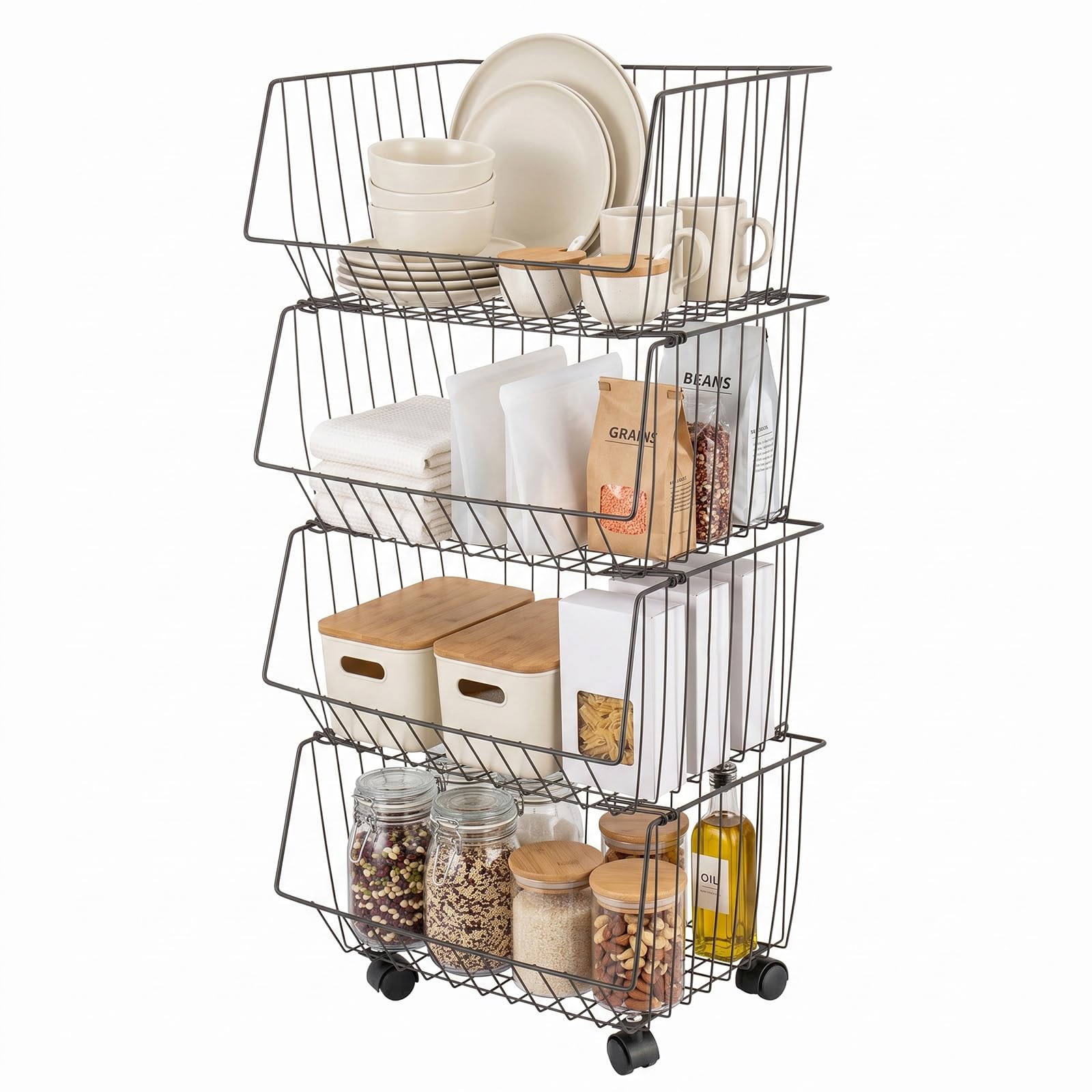 SUNNYNEST 4-Tier Kitchen Trolley on Wheels Vegetable Storage Rack