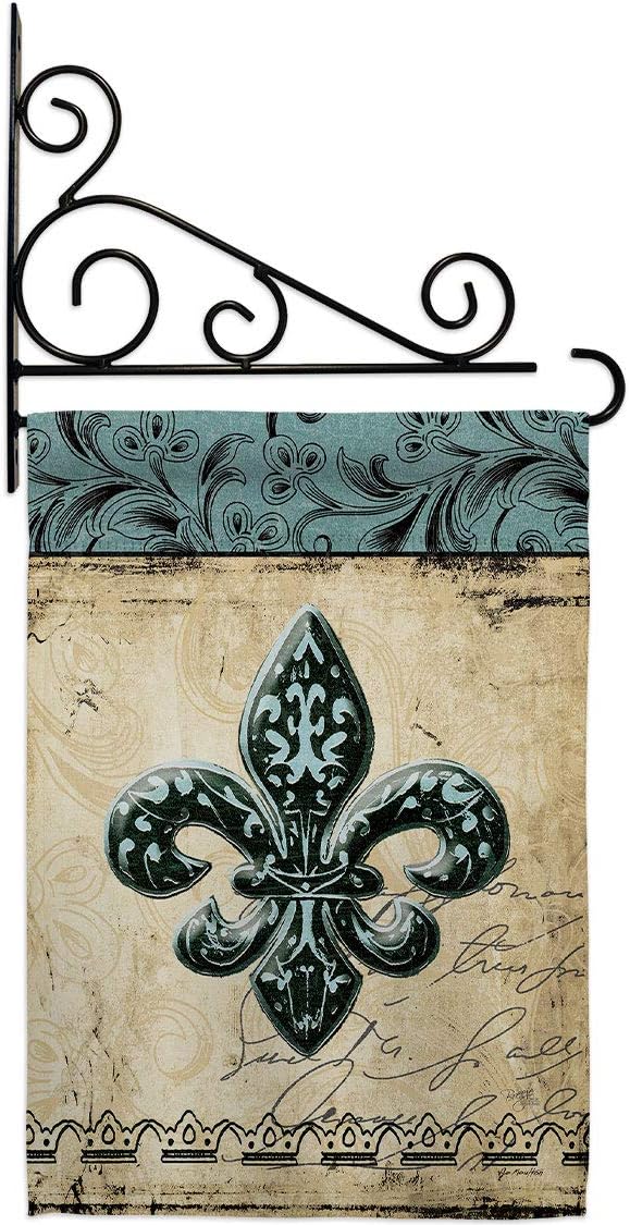 Flower De Luce Garden Flag Set Wall Holder Country Living Fleur Lys Vintage Lily Lis French Party Mardi Small Decorative Gift Yard House Banner Made In USA 13 X 18.5