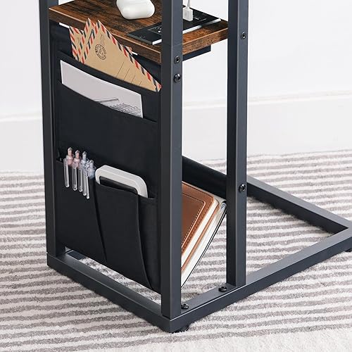 Miniatura 7 de HOOBRO Mesa auxiliar en forma de C con estación de carga, mesa auxiliar plegable con bolsa de tela, mesa de sofá, mesa de café, mesa de aperitivos