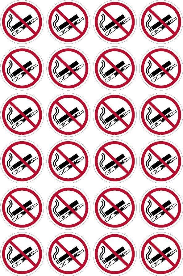 No smoking or vaping sign 50mm circle - Pack of 24 stickers on A4 sheet